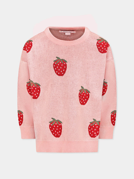 Maglione rosa per bambina con fragole