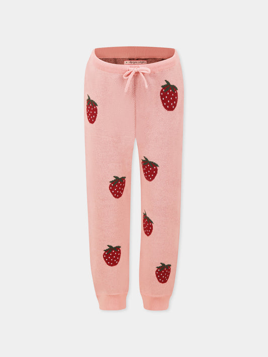 Pantaloni rosa per bambina con fragole