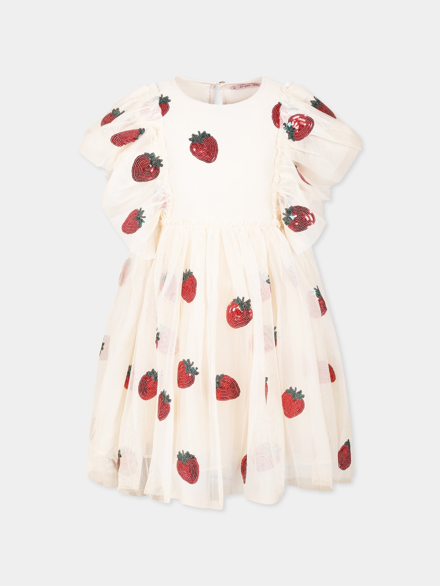 Vestito rosa per bambina con fragole all over
