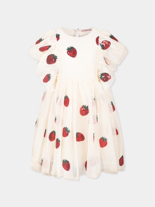 Vestito rosa per bambina con fragole all over