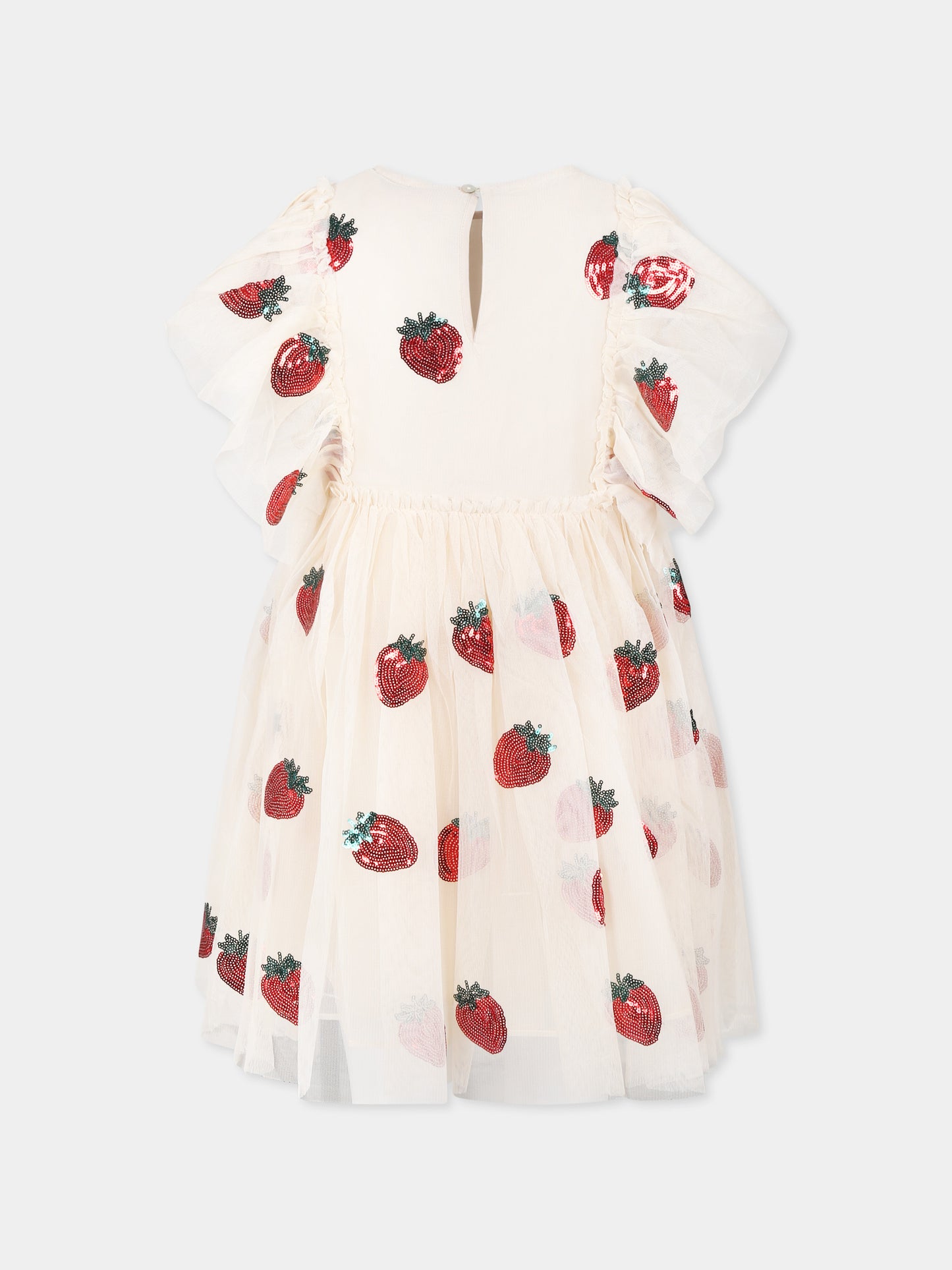 Vestito rosa per bambina con fragole all over
