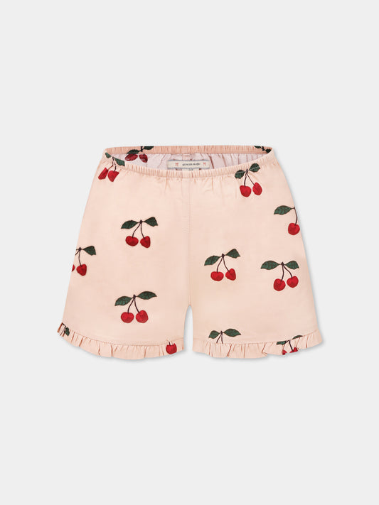 Shorts rosa per bambina con ciliegie