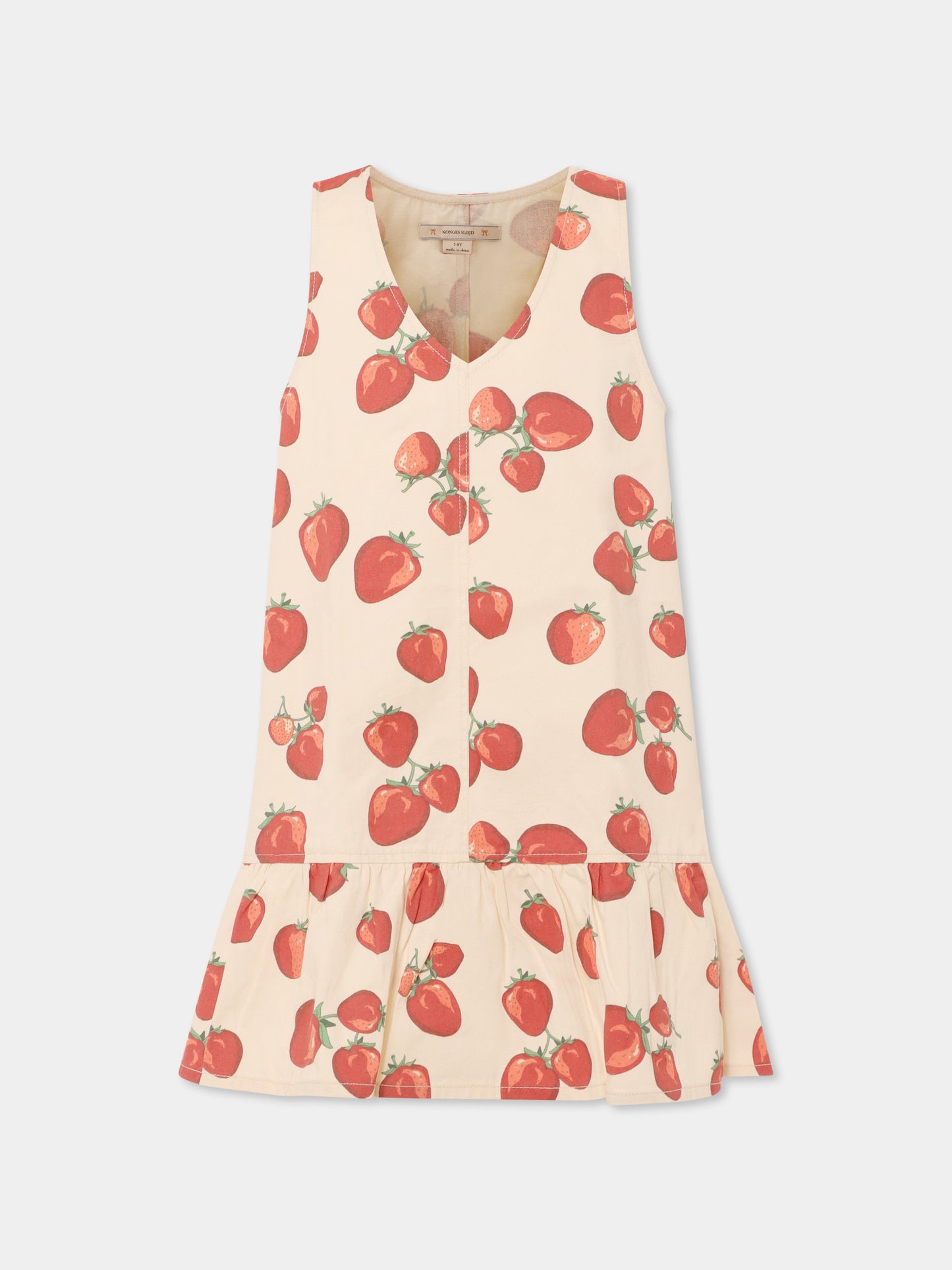 Vestito avorio per bambina con fragole all over
