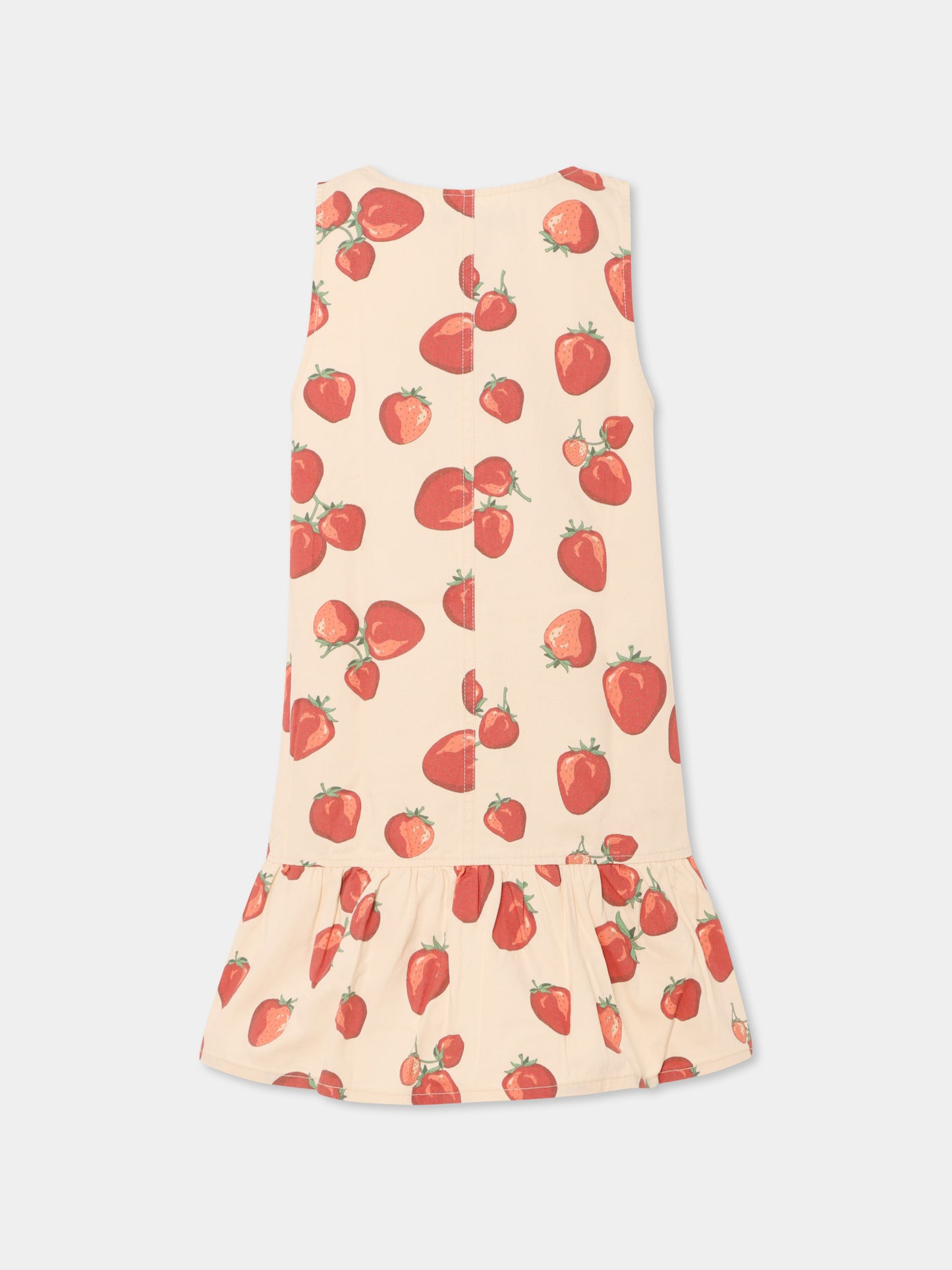 Vestito avorio per bambina con fragole all over