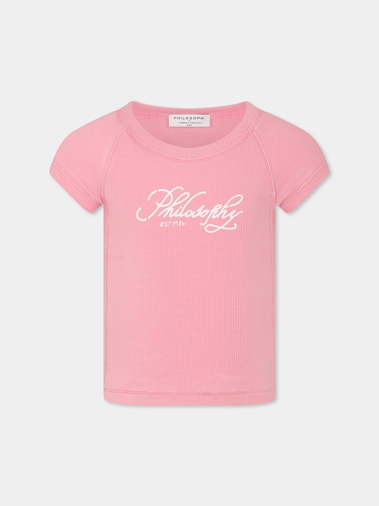T-shirt rosa per bambina con logo,Philosophy,I1E617 5212 P090