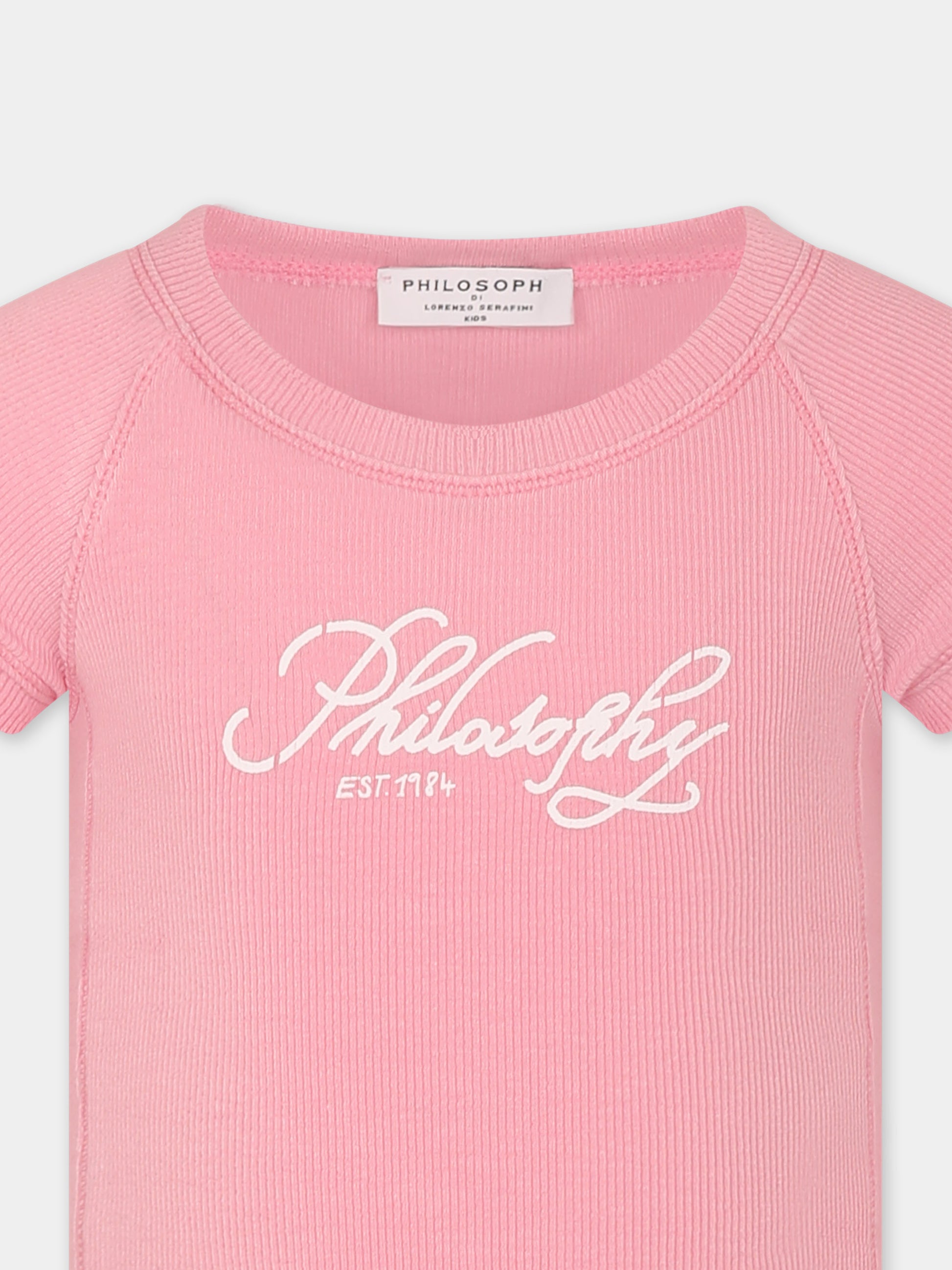 T-shirt rosa per bambina con logo,Philosophy,I1E617 5212 P090