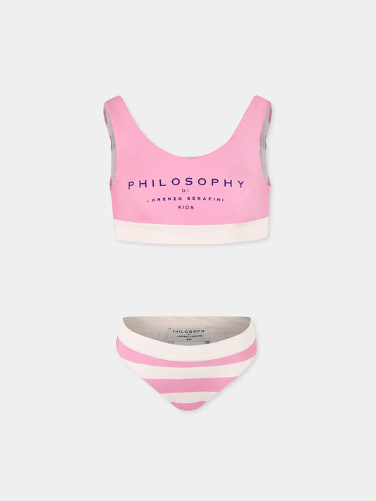 Bikini rosa per bambina con logo