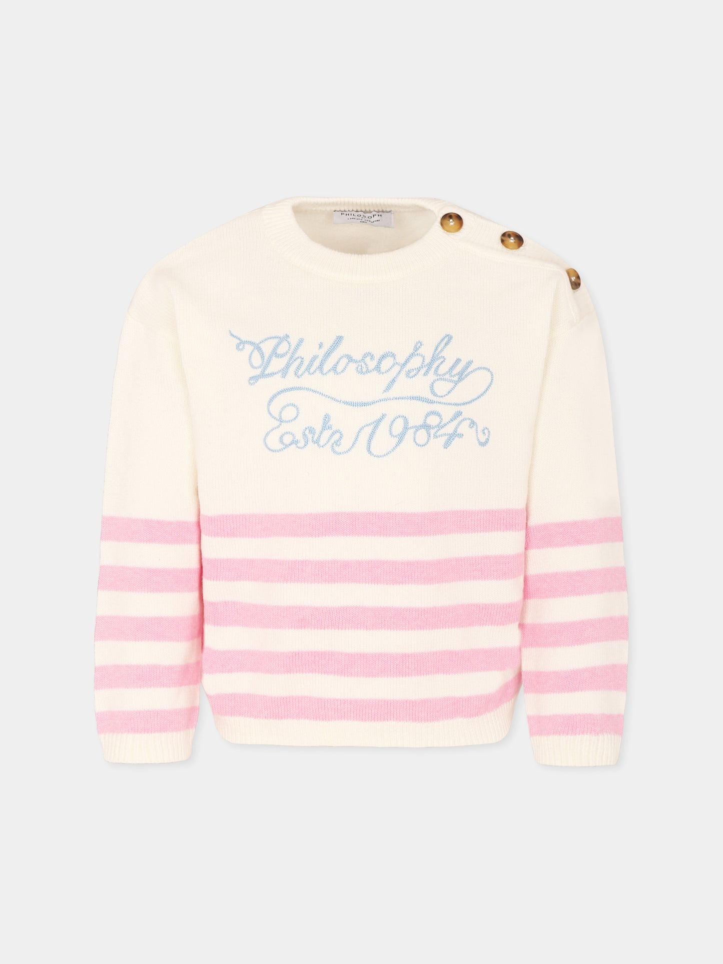 Maglione avorio per bambina con logo,Philosophy,I9E612 5045 P390