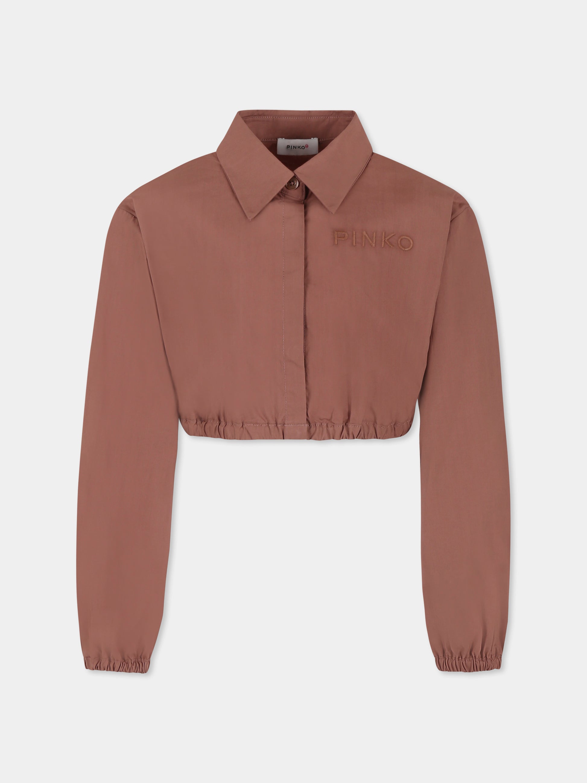 Camicia crop marrone per bambina con logo,Pinko,KFCA004 0 CA101 6018