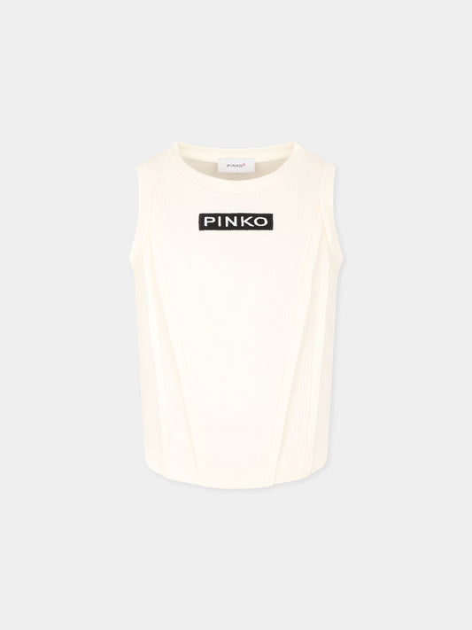 Canotta bianca per bambina con logo