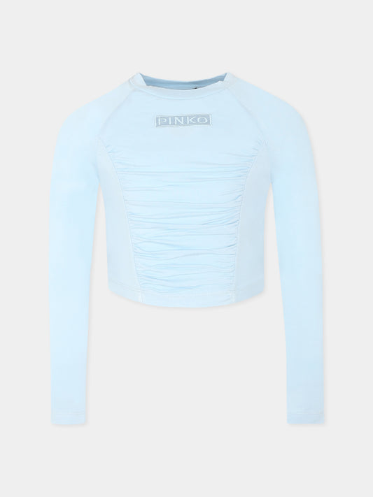 T-shirt crop celeste per bambina con logo