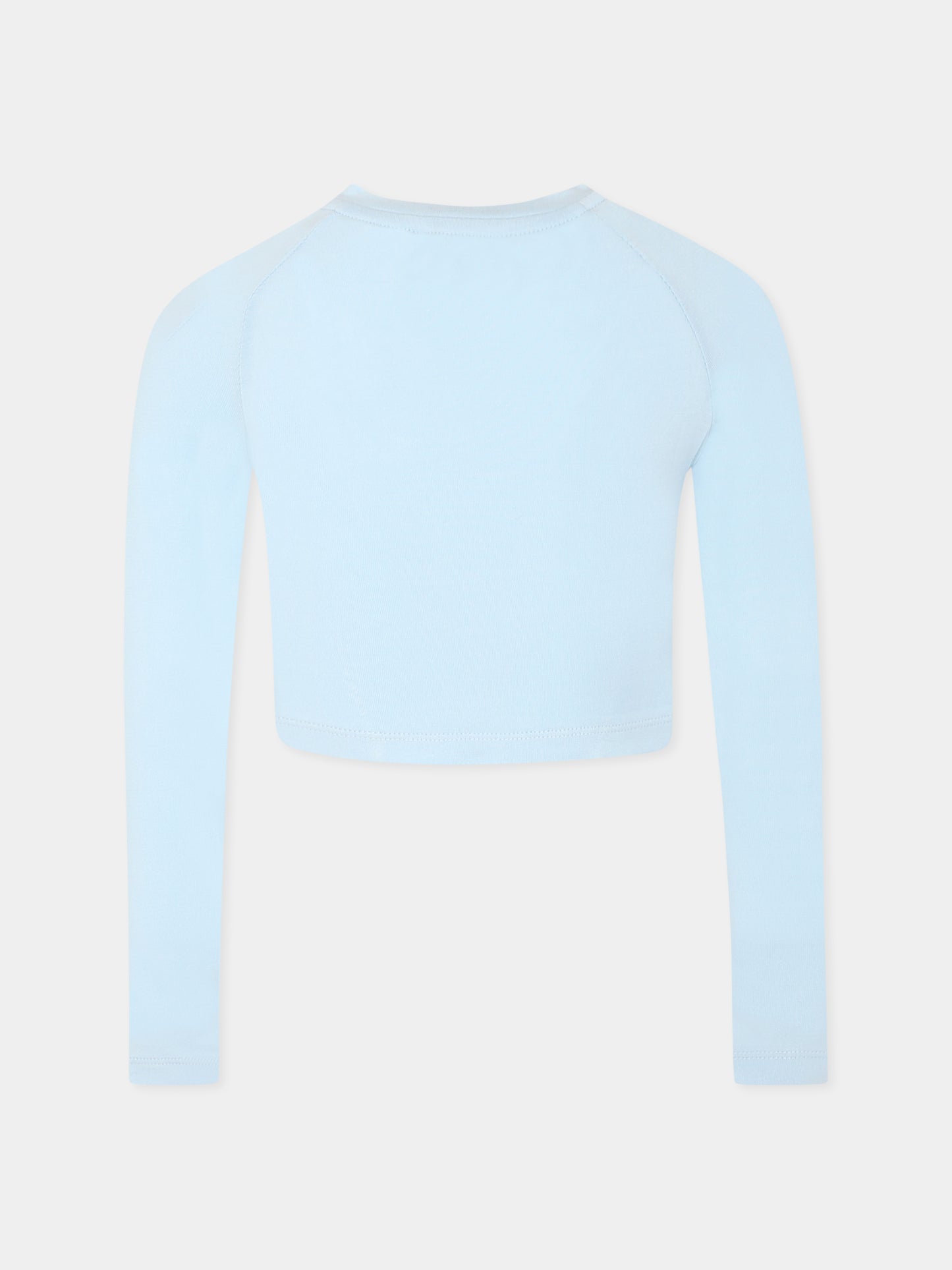 T-shirt crop celeste per bambina con logo