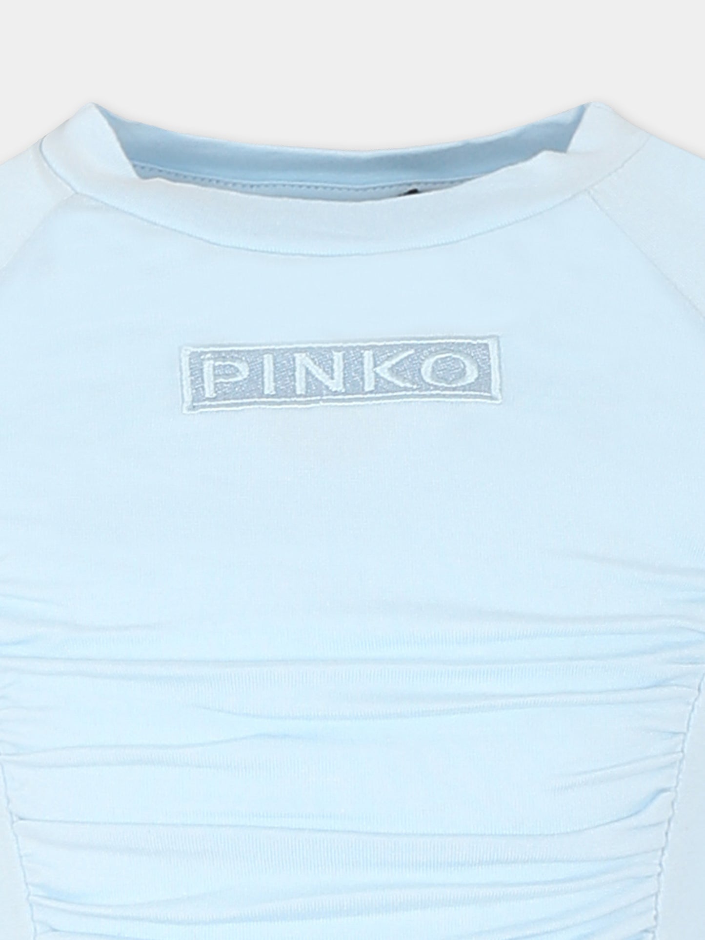 T-shirt crop celeste per bambina con logo