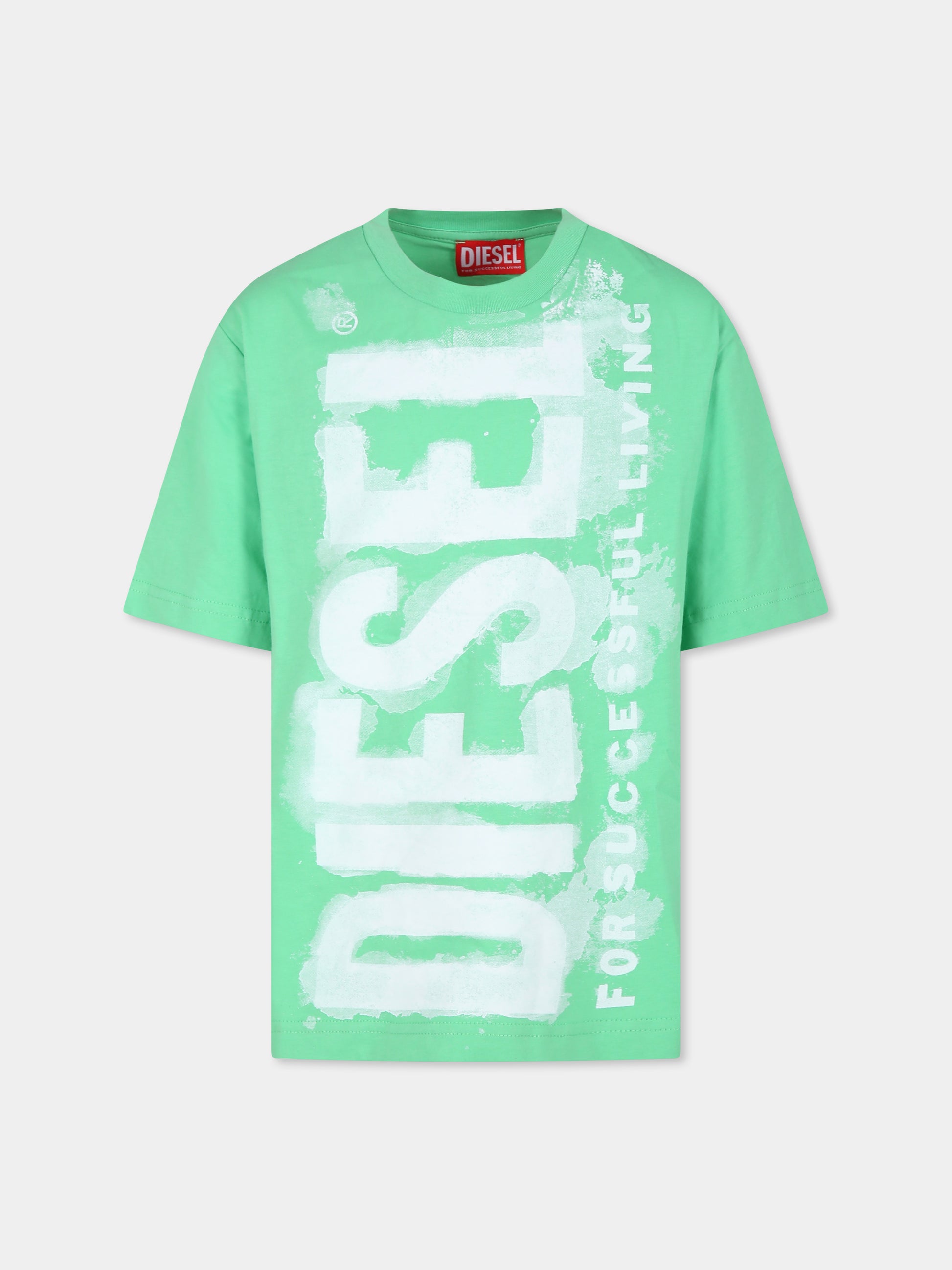T-shirt verde per bambino con logo,Diesel,J01131 KYAR1 K575