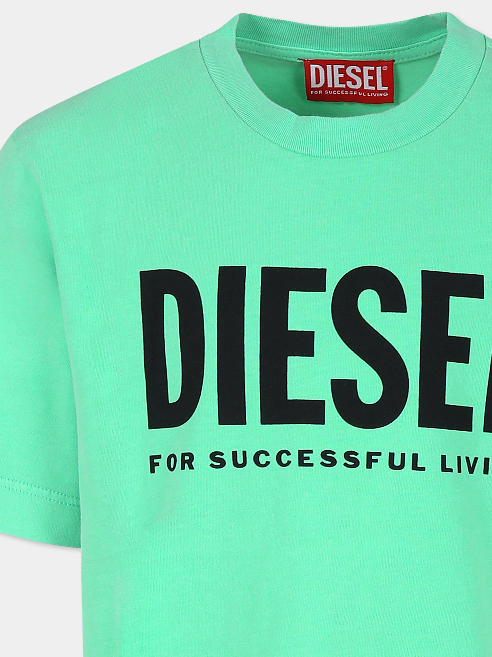 T-shirt verde per bambino con logo,Diesel,J01902 KYAYB K587