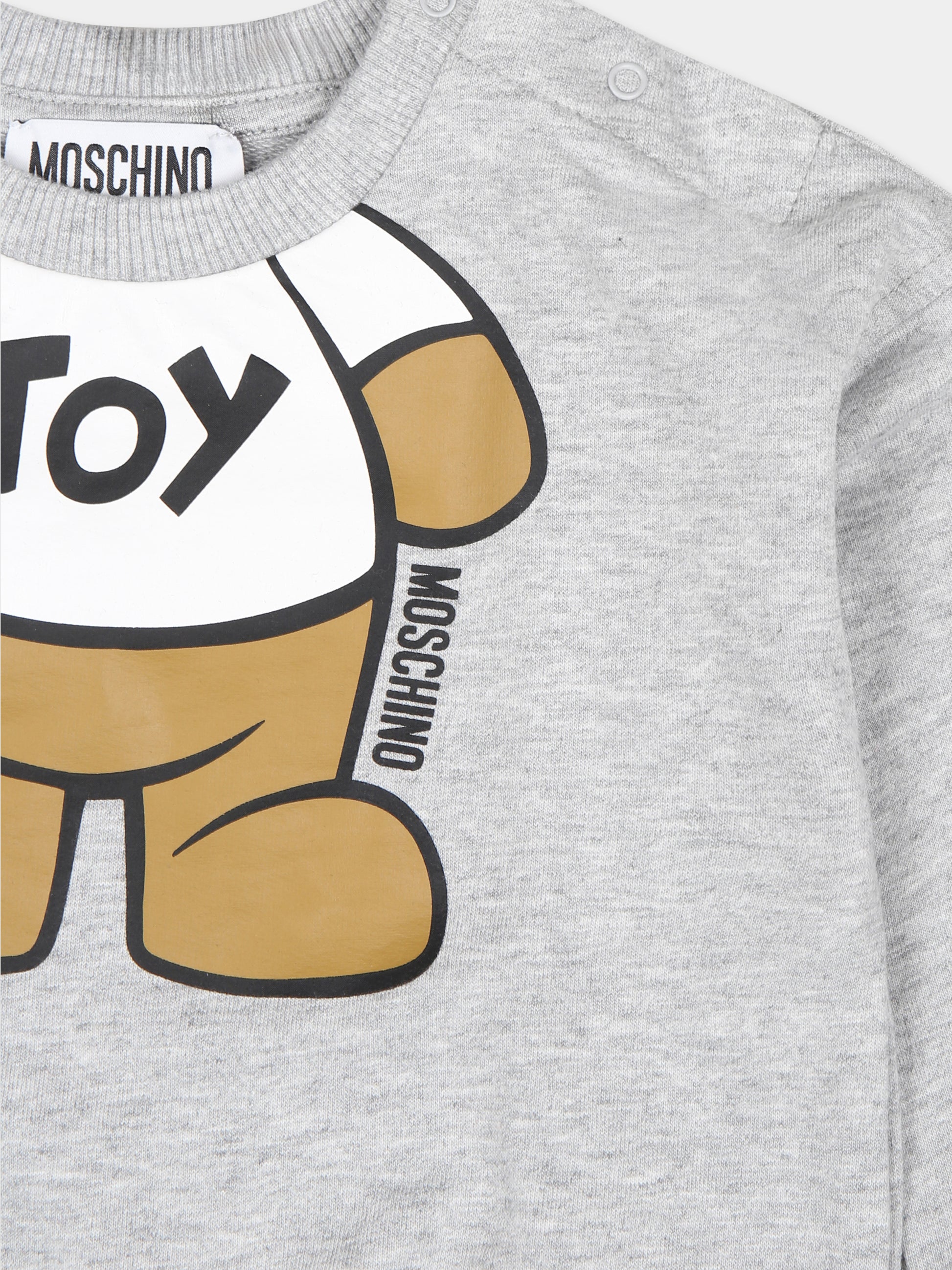 Felpa grigia per neonati con Teddy Bear,Moschino Kids,MYF03Q LCA69 60926