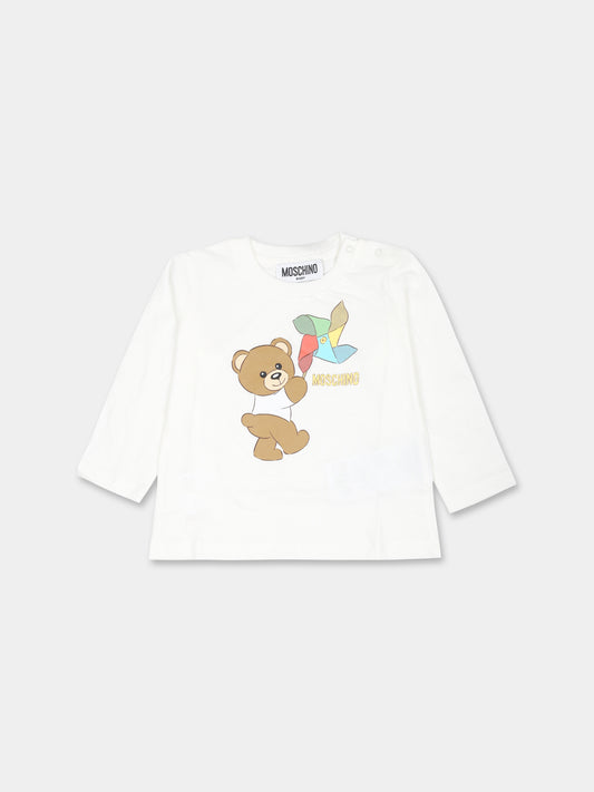 T-shirt bianca per neoanto con Teddy Bear,Moschino Kids,M8O00D LAA03 10063