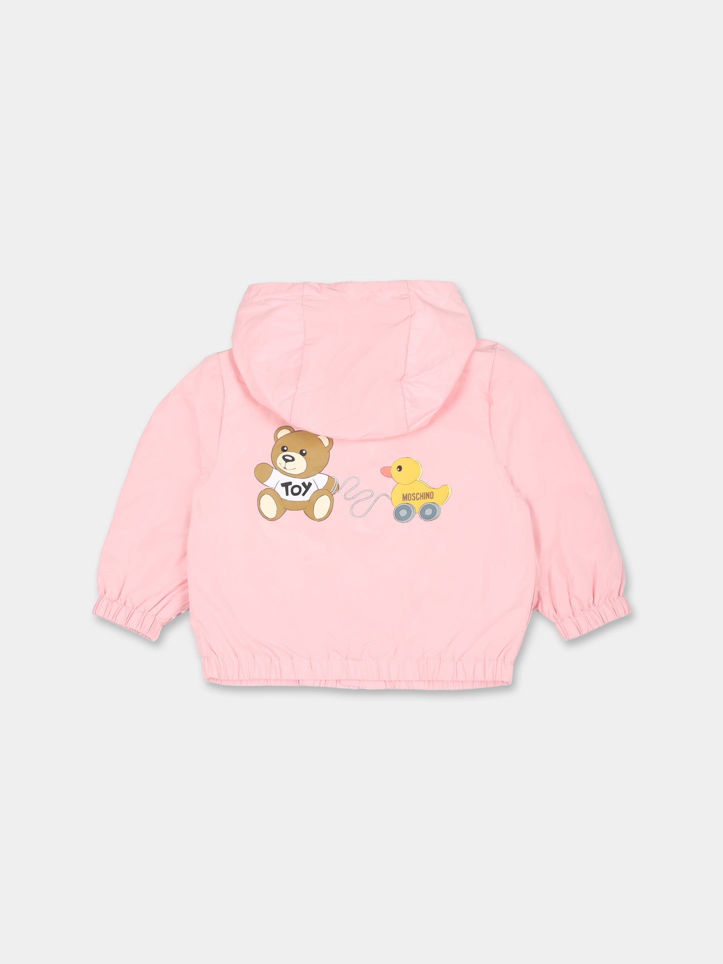 Giacca a vento rosa per neonata con Teddy Bear e logo,Moschino Kids,MUS02J L3A39 50209