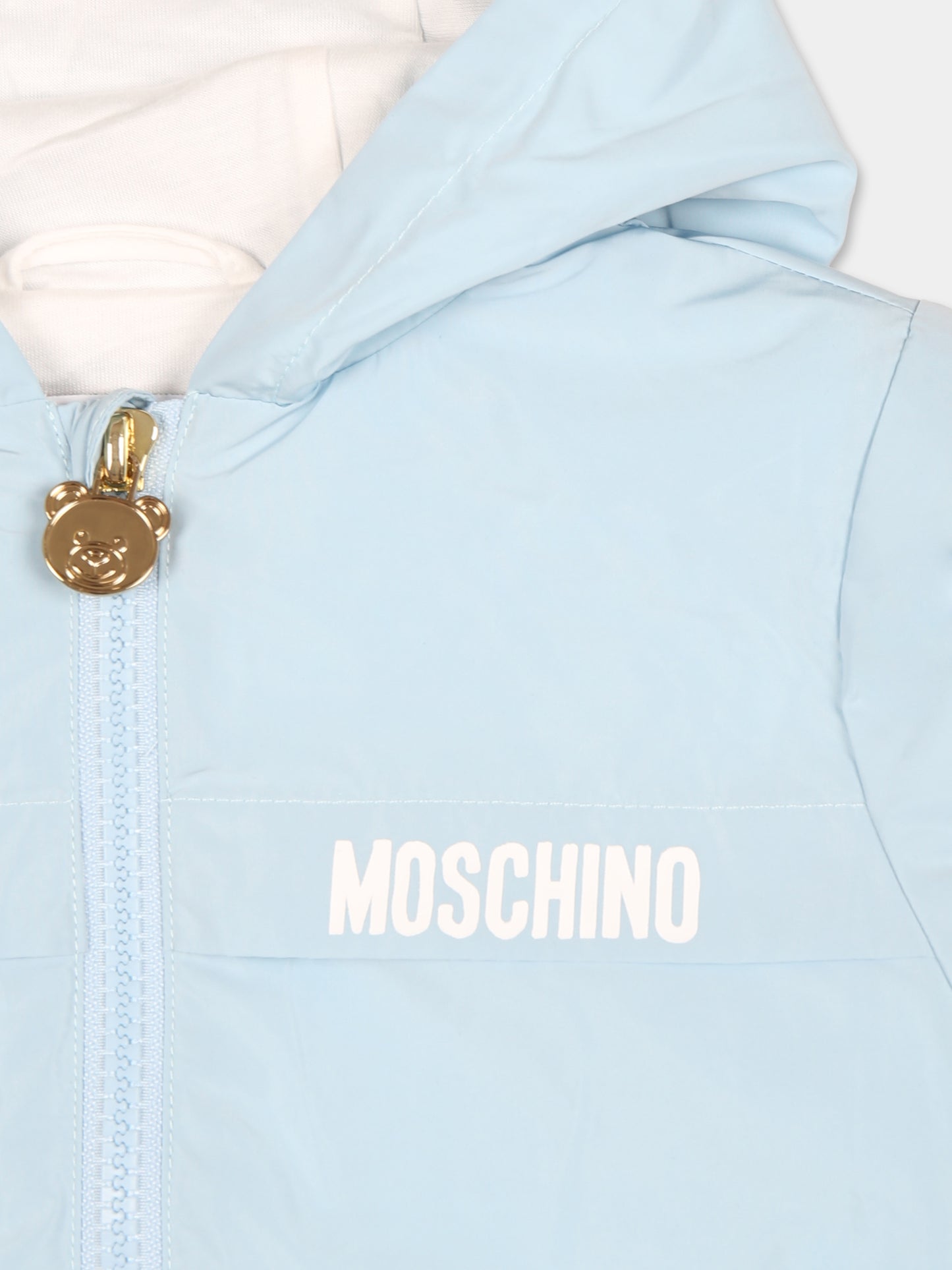 Giacca a vento celeste per neonato con Teddy Bear e papera,Moschino Kids,MUS02J L3A39 40304