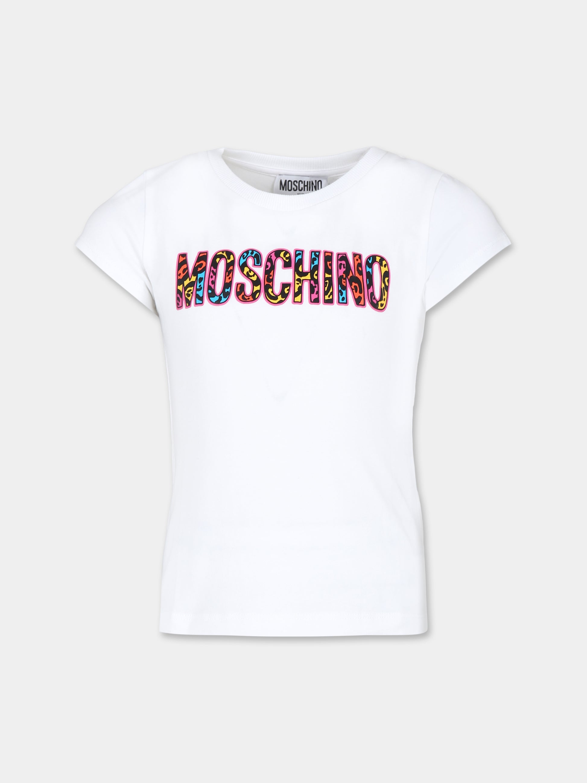 T-shirt bianca per bambina con logo,Moschino Kids,HDM06B LBA00 10101