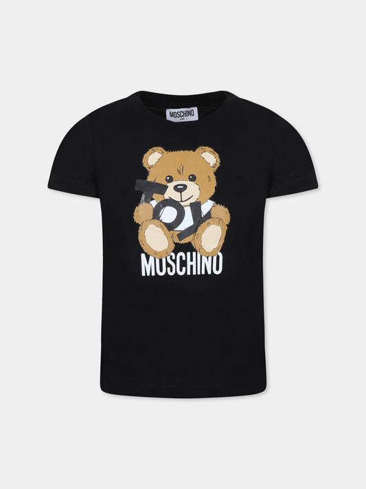 T-shirt nera per bambini con Teddy Bear,Moschino Kids,H9M04K LAA03 60100