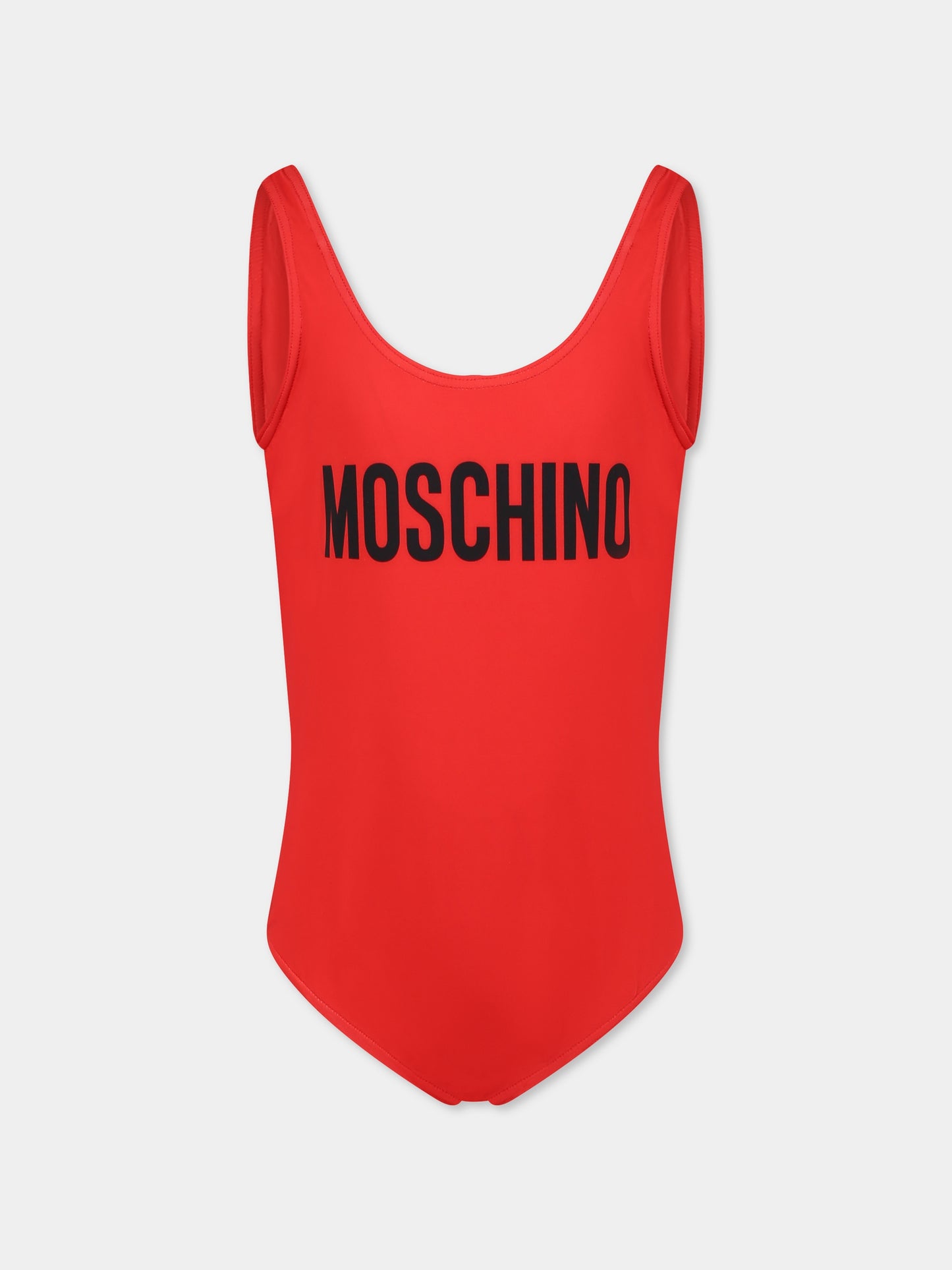 Costume intero rosso per bambina con logo,Moschino Kids,HDL013 LKA00 50109