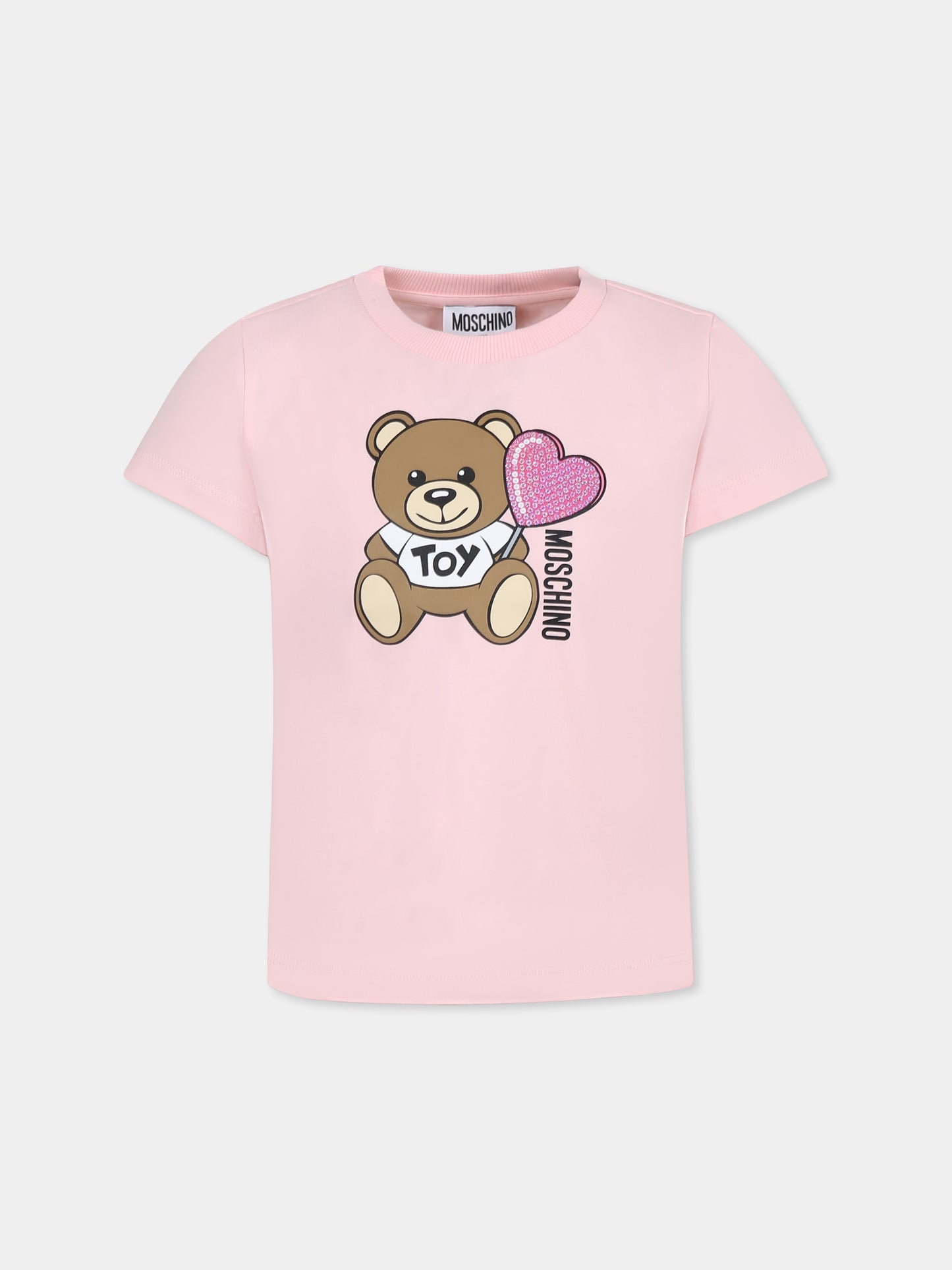 T-shirt rosa per bambina con Teddy Bear e cuore