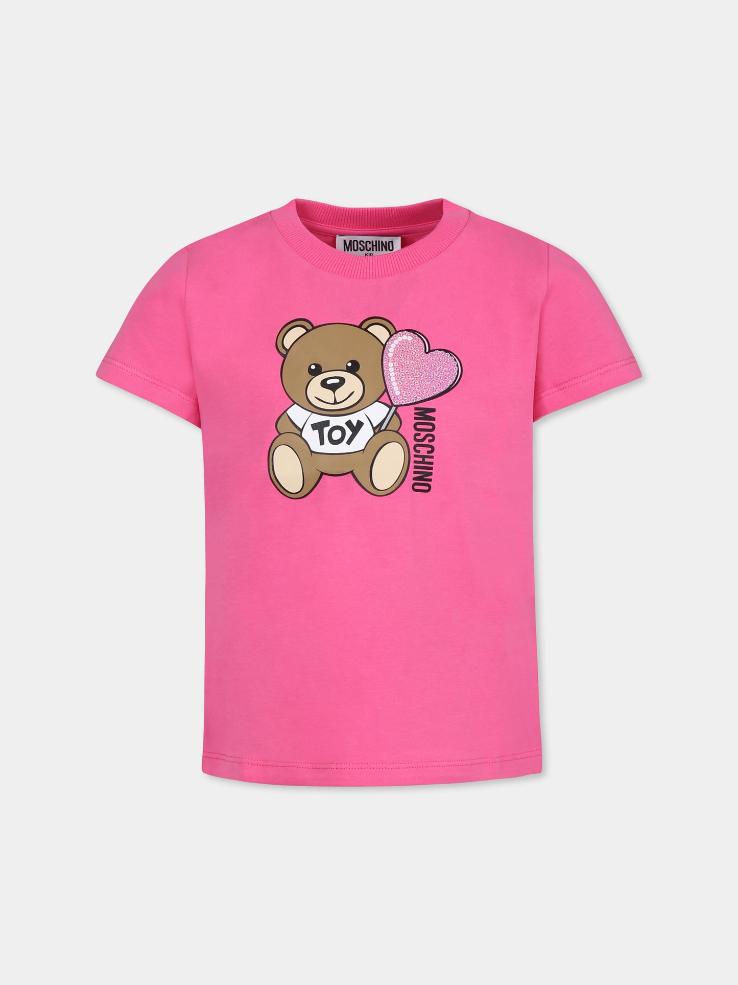 T-shirt fucsia per bambina con Teddy Bear e cuore,Moschino Kids,HDM06K LBA00 50533