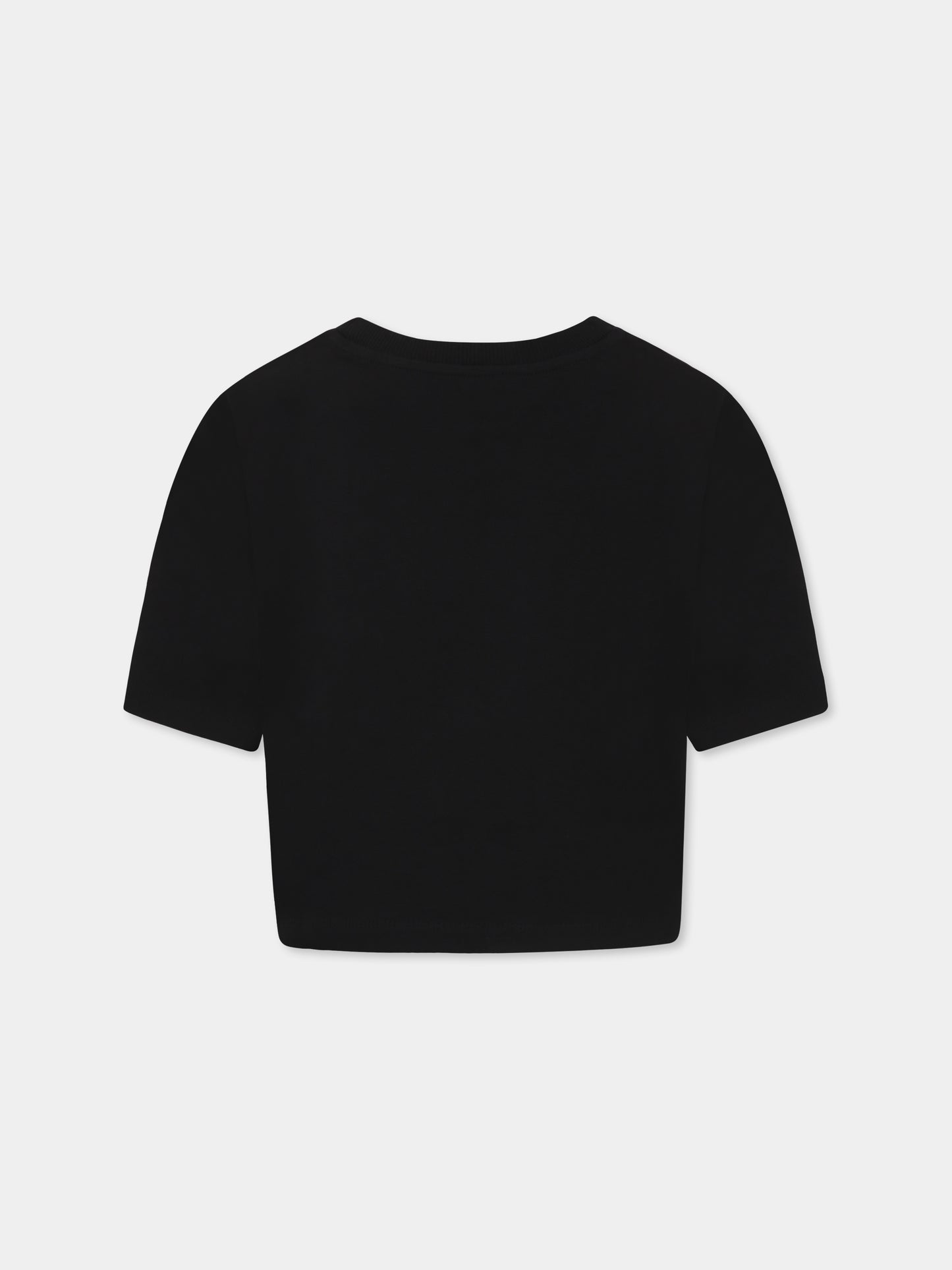 T-shirt crop nera per bambina con Teddy Bear,Moschino Kids,HDM06O LBA00 60100