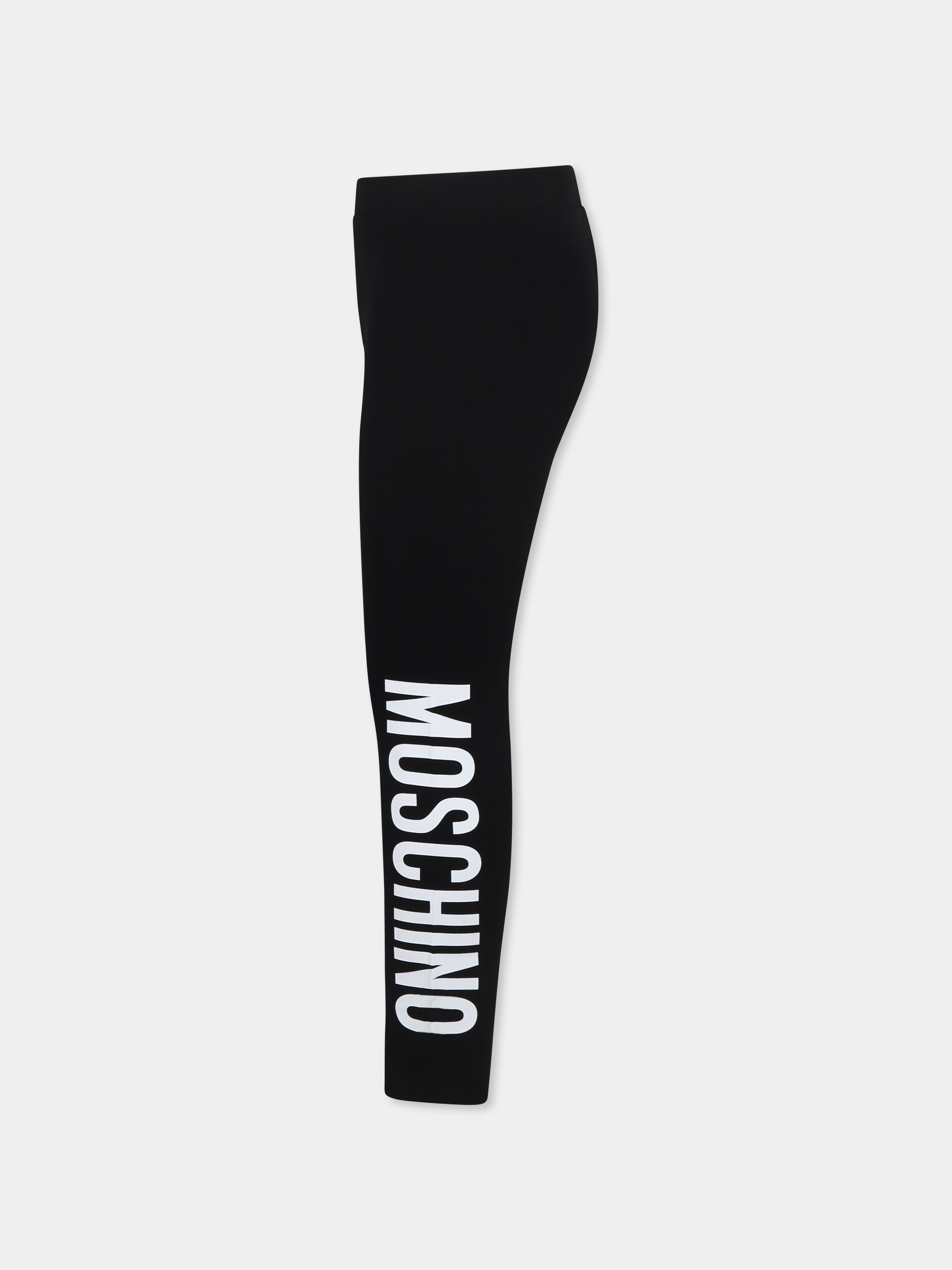 Leggings neri per bambina con logo,Moschino Kids,HDP06G LBA00 60100