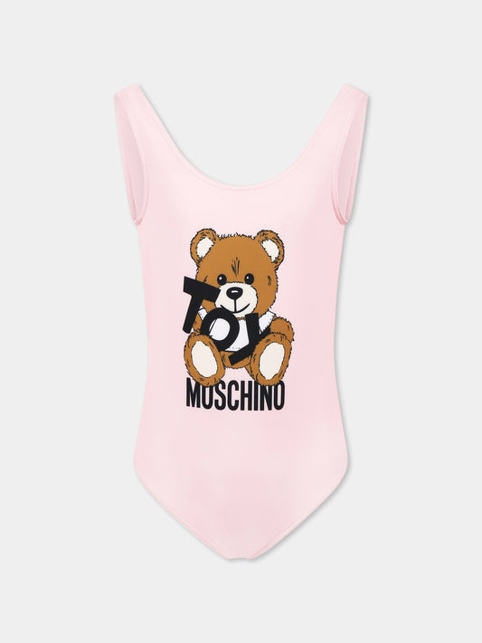 Costume intero rosa per bambina con Teddy Bear