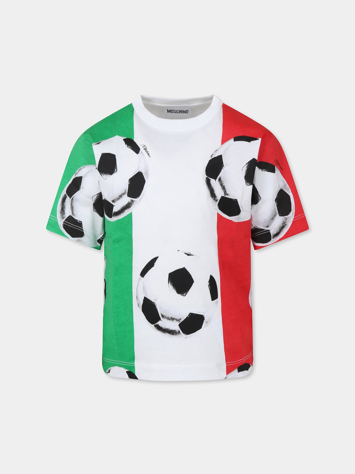 T-shirt multicolor per bambino con stampa pallone all over