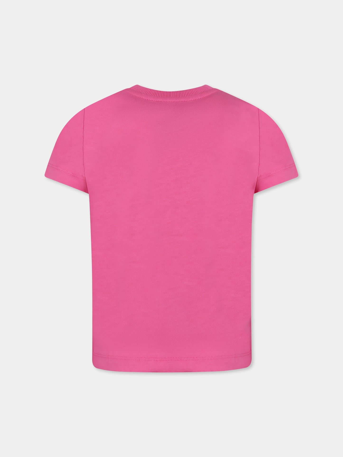 T-shirt fucsia per bambina con tre Teddy Bears,Moschino Kids,HUM059 LAA23 50533
