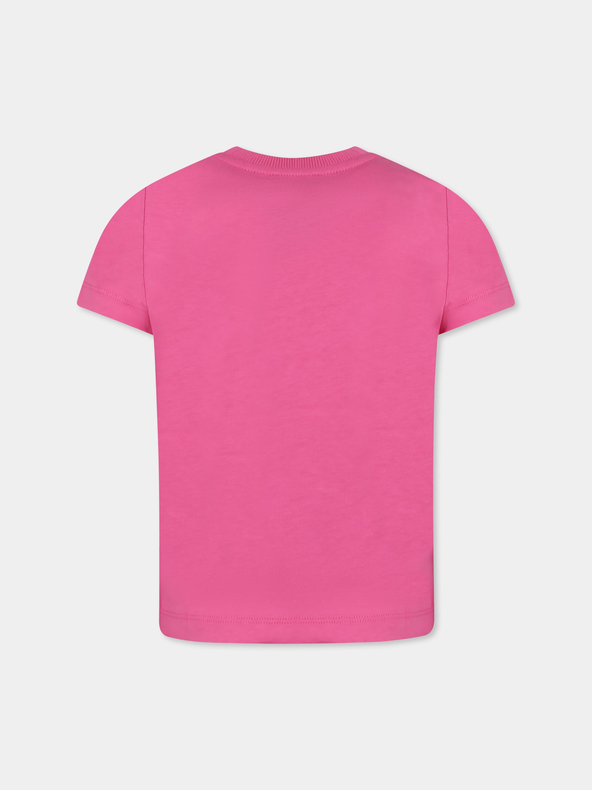 T-shirt fucsia per bambina con tre Teddy Bears,Moschino Kids,HUM059 LAA23 50533