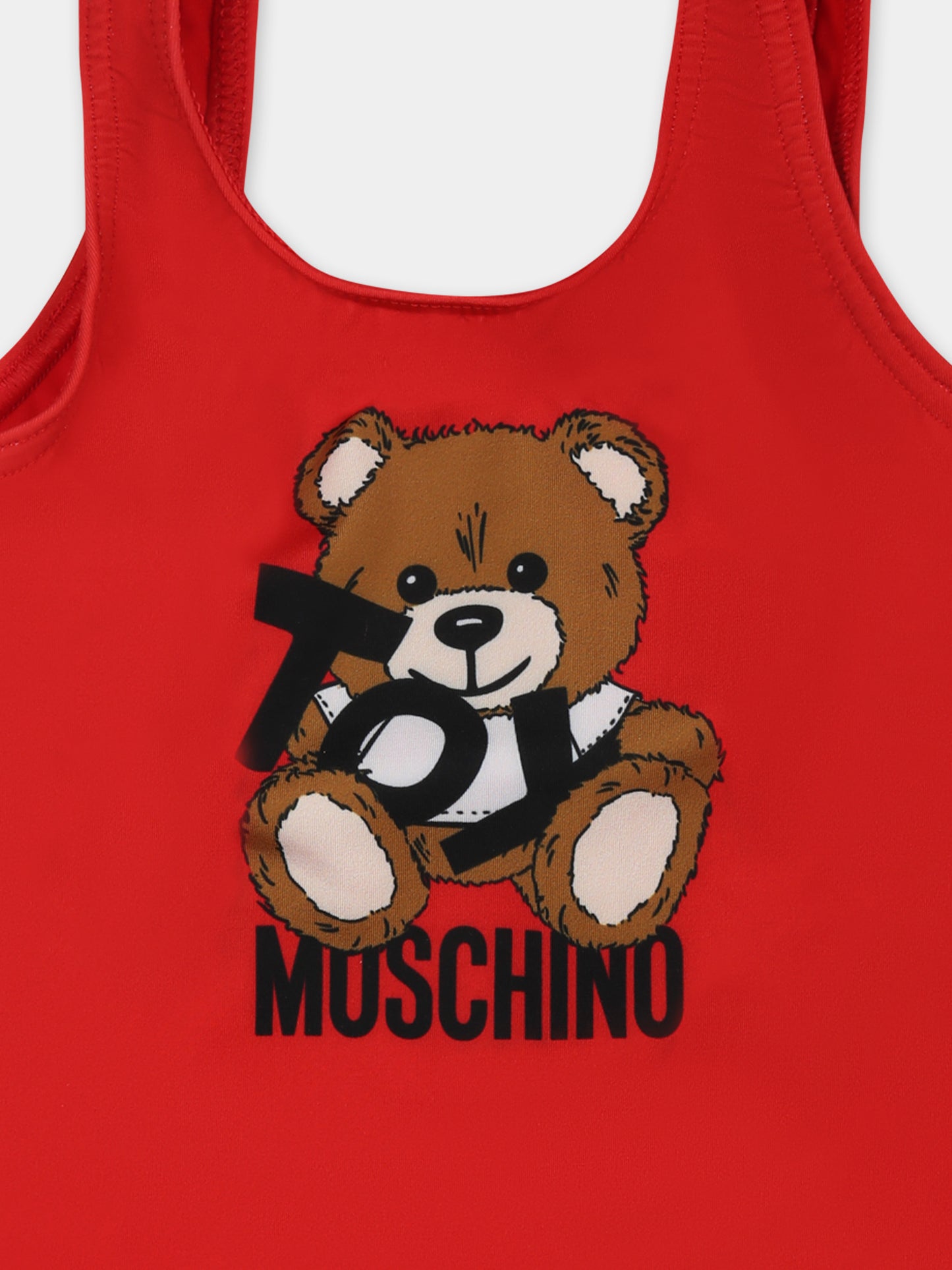 Costume intero rosso per neonata con Teddy Bear e logo nero