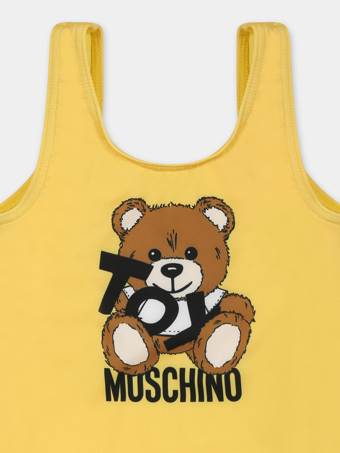 Costume intero giallo per neonata con Teddy Bear e logo nero