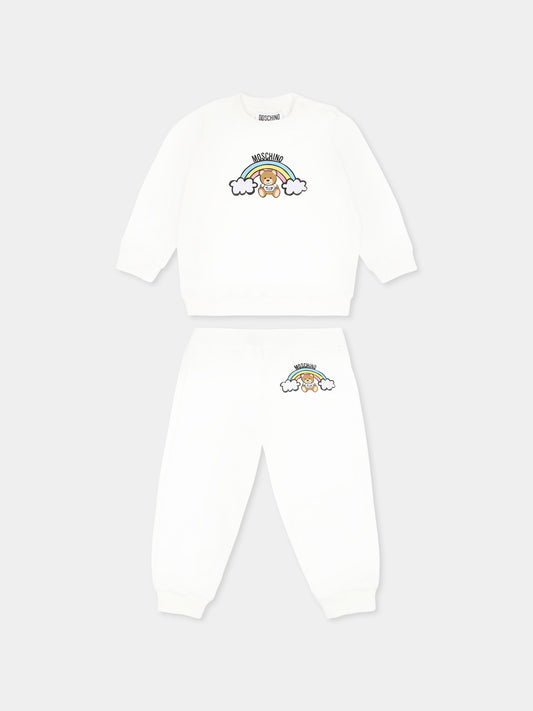 Completo avorio per neonata con Teddy Bear e arcobaleno,Moschino Kids,M7K02P LCA19 10063