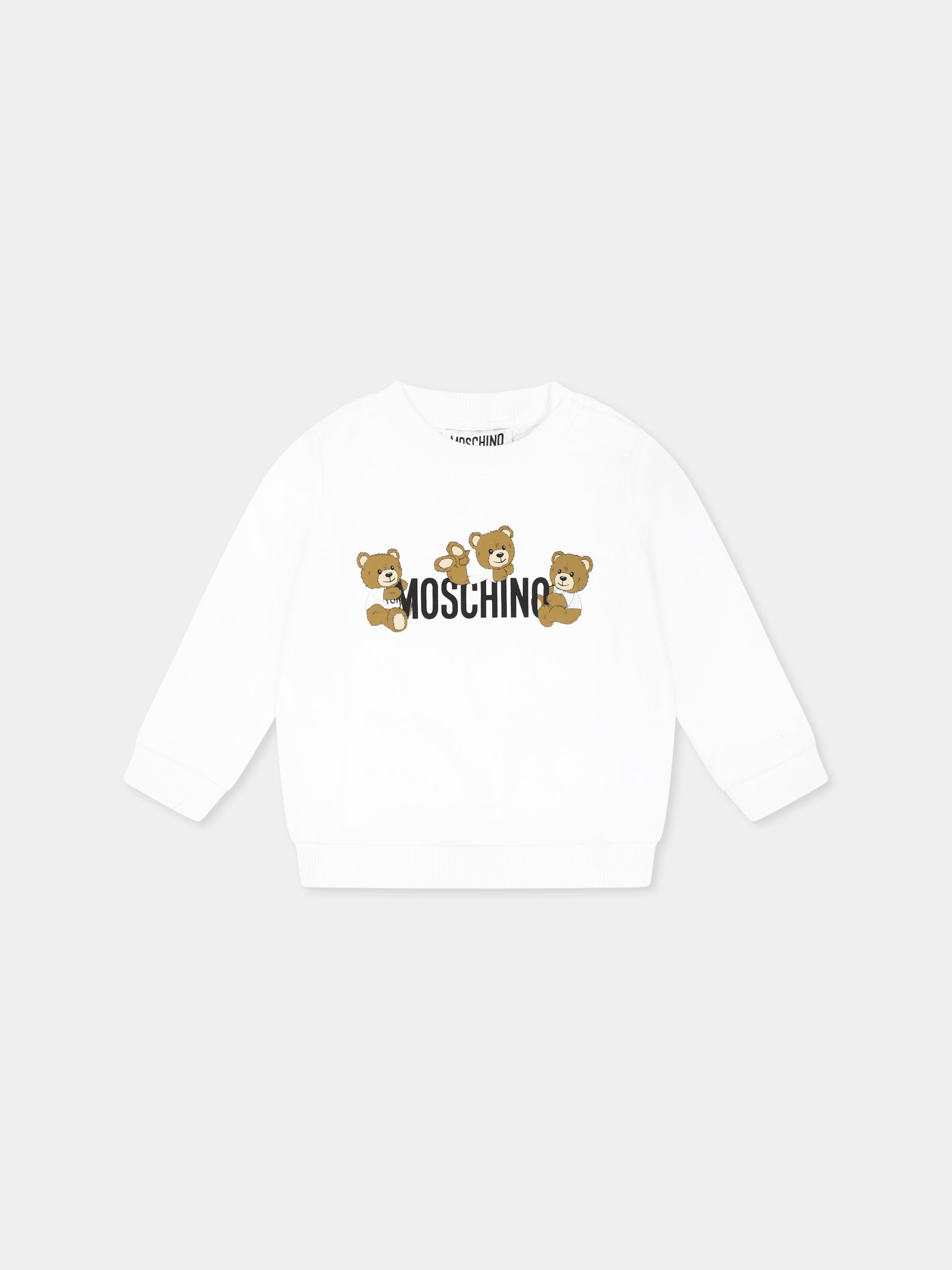 Felpa bianca per neonati con tre Teddy Bears,Moschino Kids,M9F04Q LCA19 10101