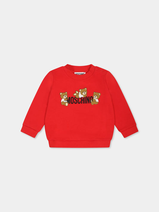 Felpa rossa per neonati con tre Teddy Bears,Moschino Kids,M9F04Q LCA19 50109