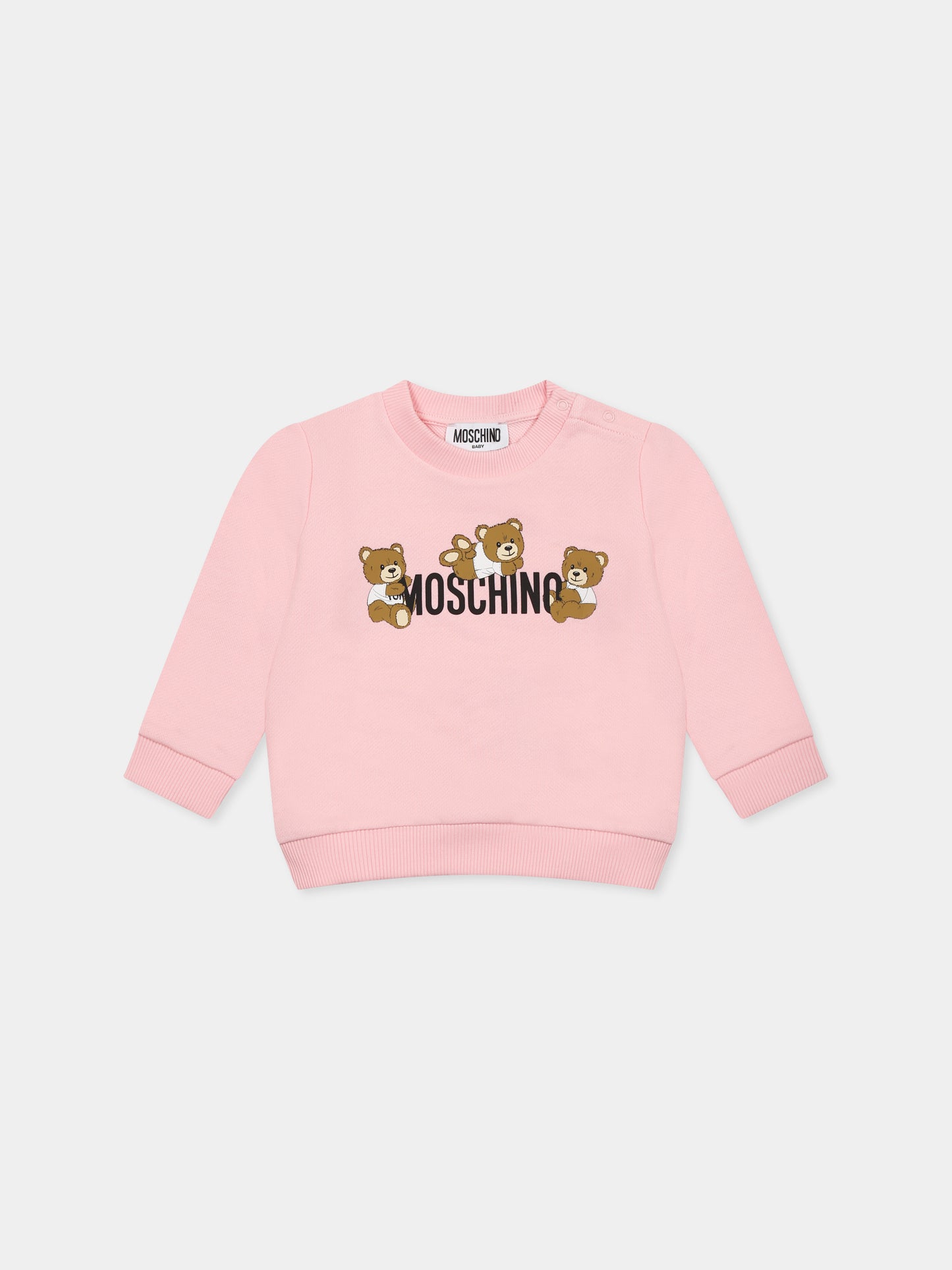 Felpa rosa per neonata con tre Teddy Bears