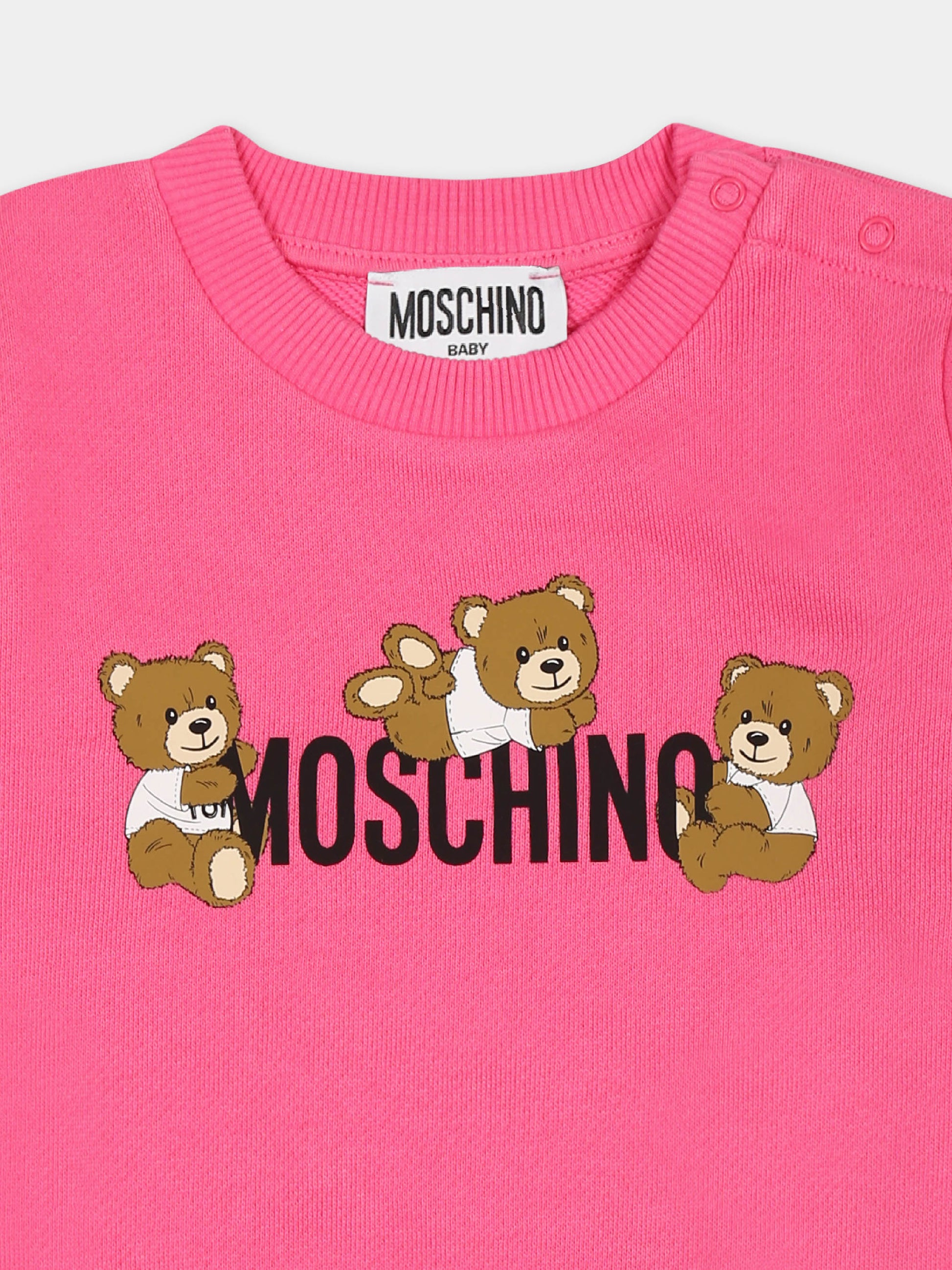 Felpa fucsia per neonata con tre Teddy Bears,Moschino Kids,M9F04Q LCA19 50533