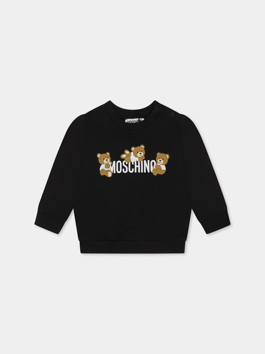 Felpa nera per neonati con tre Teddy Bears,Moschino Kids,M9F04Q LCA19 60100