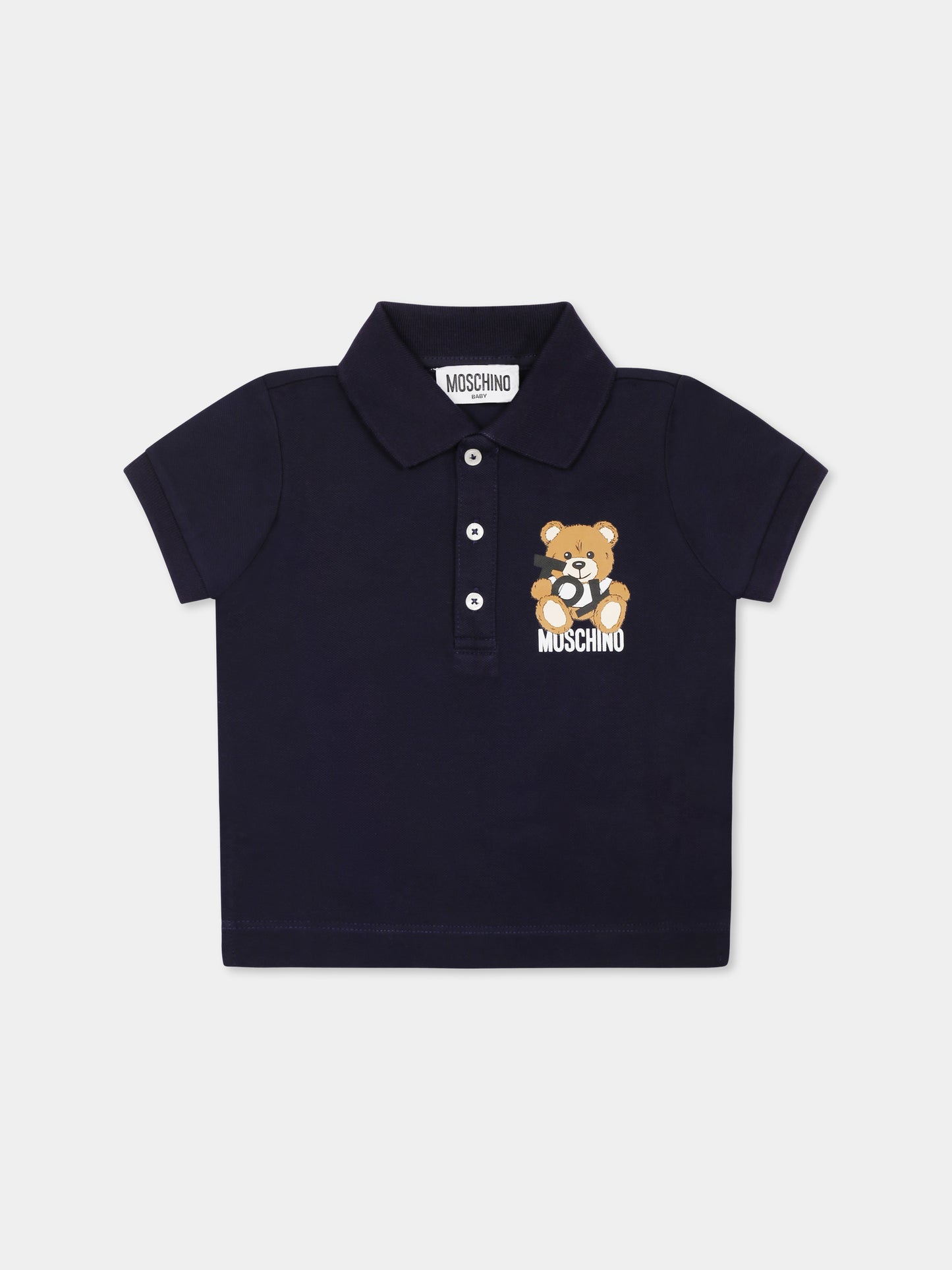 Polo blu per neonato con Teddy Bear,Moschino Kids,M9M01P LFA01 40016