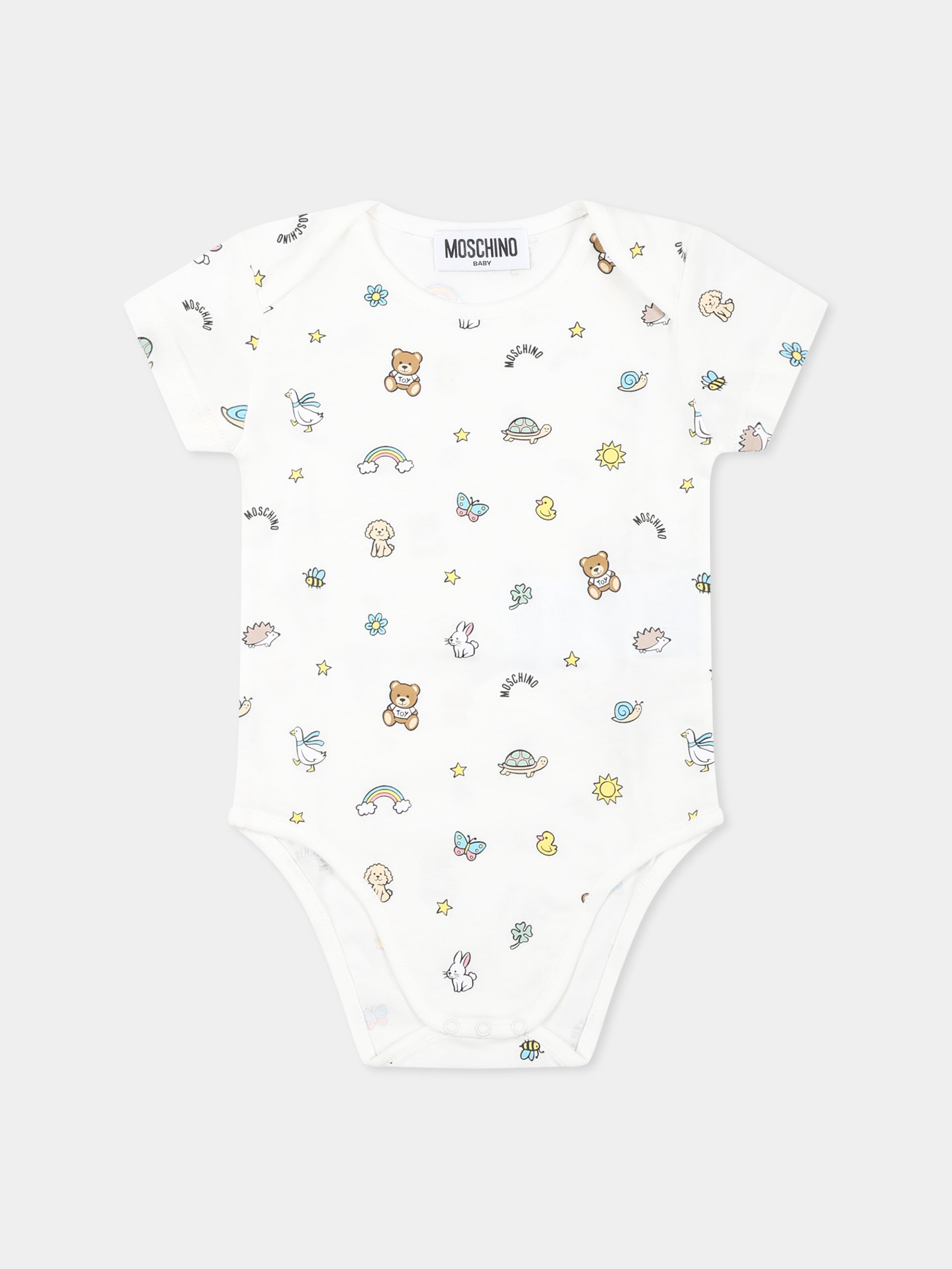 Set body beige per neonati con Teddy Bear e stampa,Moschino Kids,M9Y017 LABA6 20404