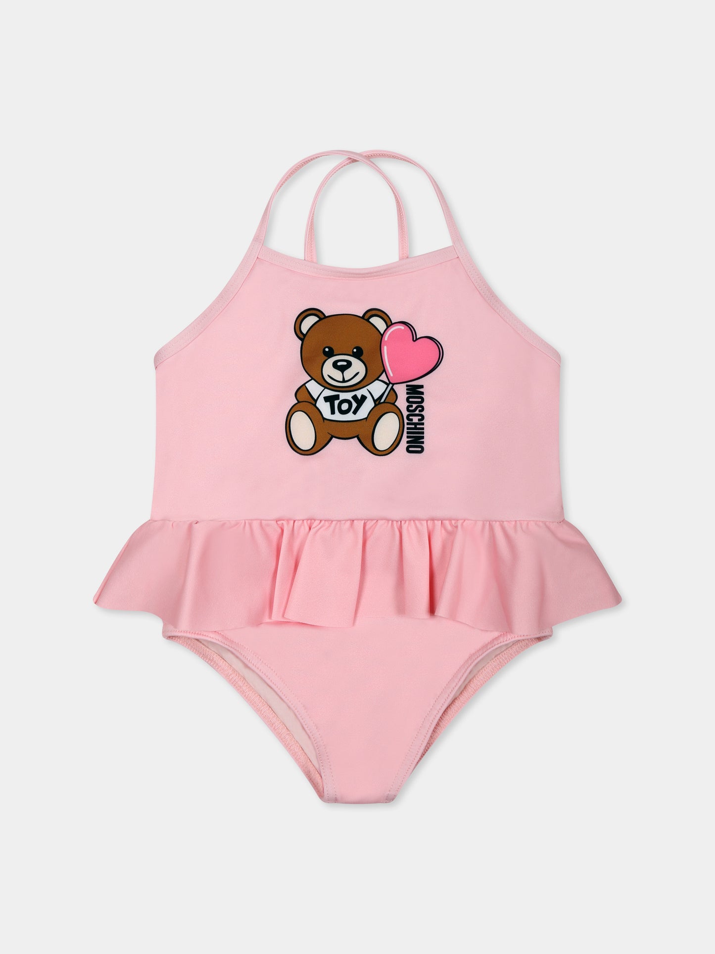Costume intero rosa per neonata con Teddy Bear e logo nero,Moschino Kids,MDL00S LKA00 50209