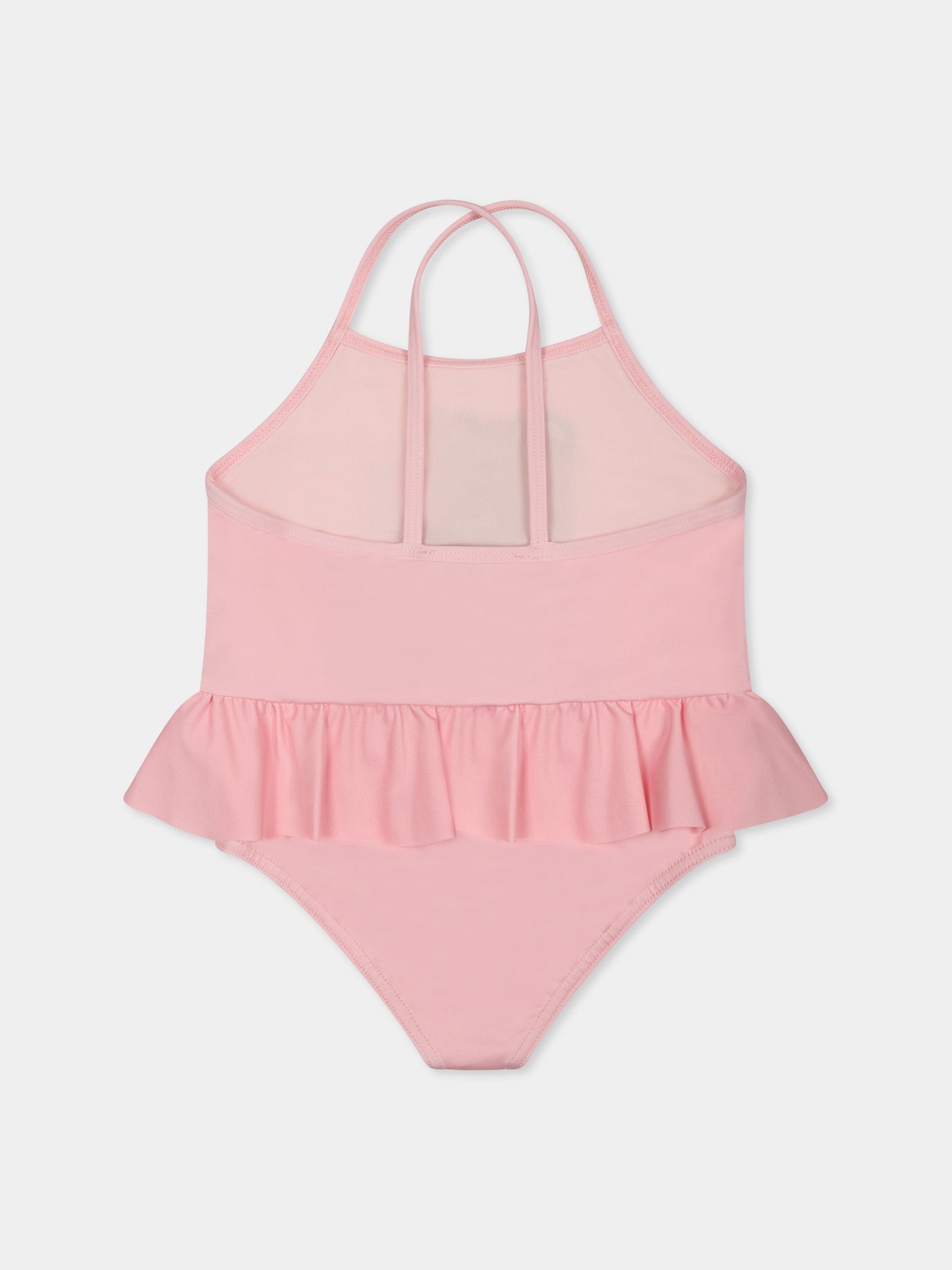 Costume intero rosa per neonata con Teddy Bear e logo nero,Moschino Kids,MDL00S LKA00 50209