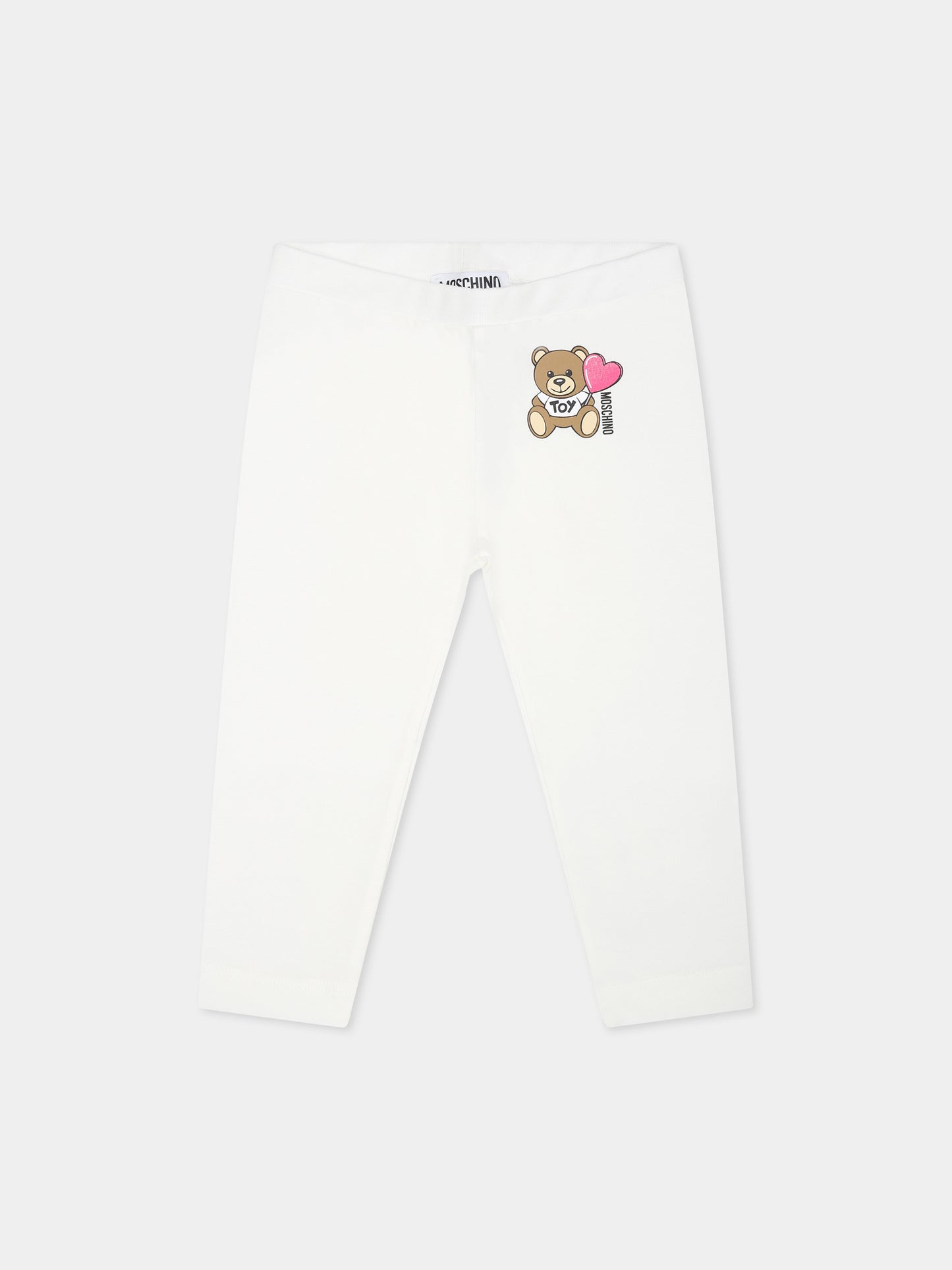 Leggings avorio per neonata con Teddy Bear e cuore