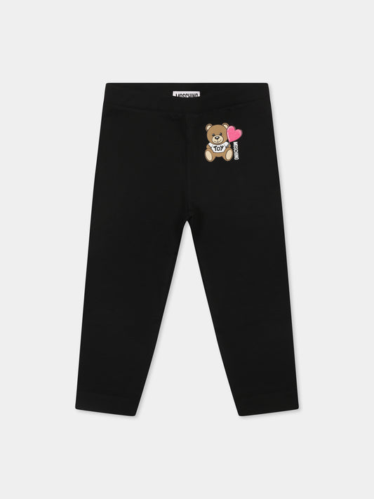 Leggings neri per neonata con Teddy Bear e cuore,Moschino Kids,MEP032 LBA00 60100