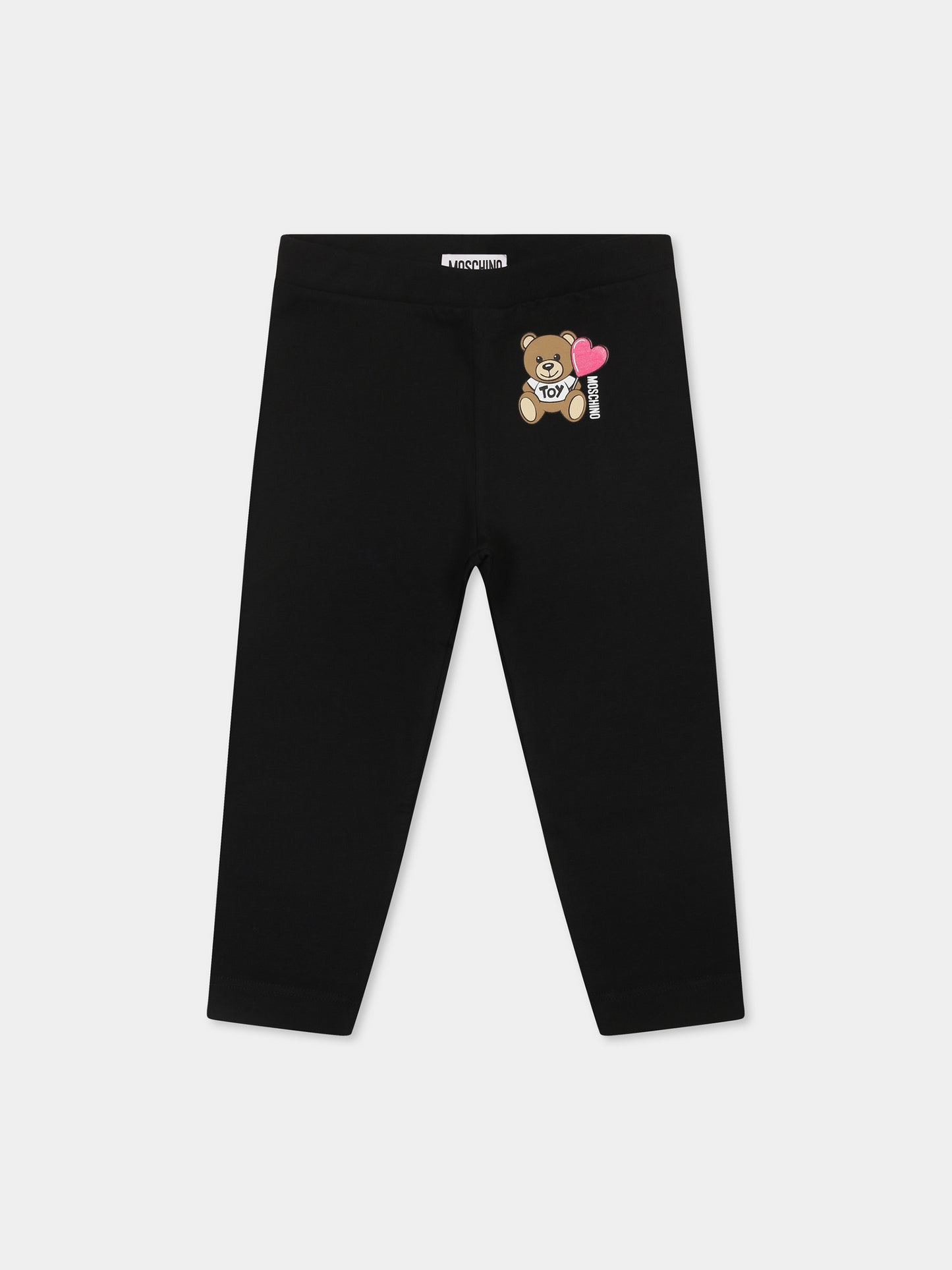 Leggings neri per neonata con Teddy Bear e cuore