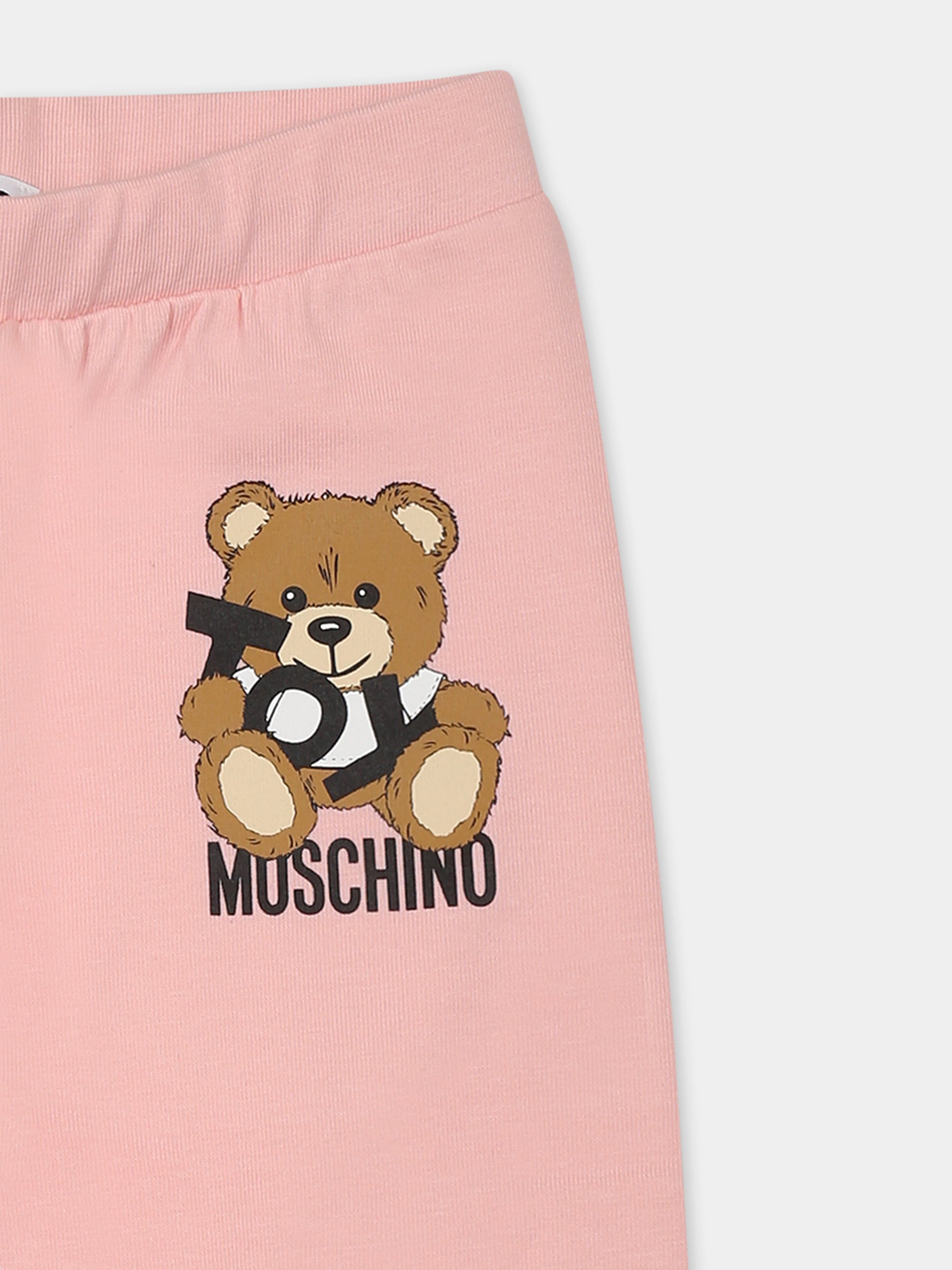 Leggings rosa per neonata con Teddy Bear,Moschino Kids,MFP032 LBA00 50209